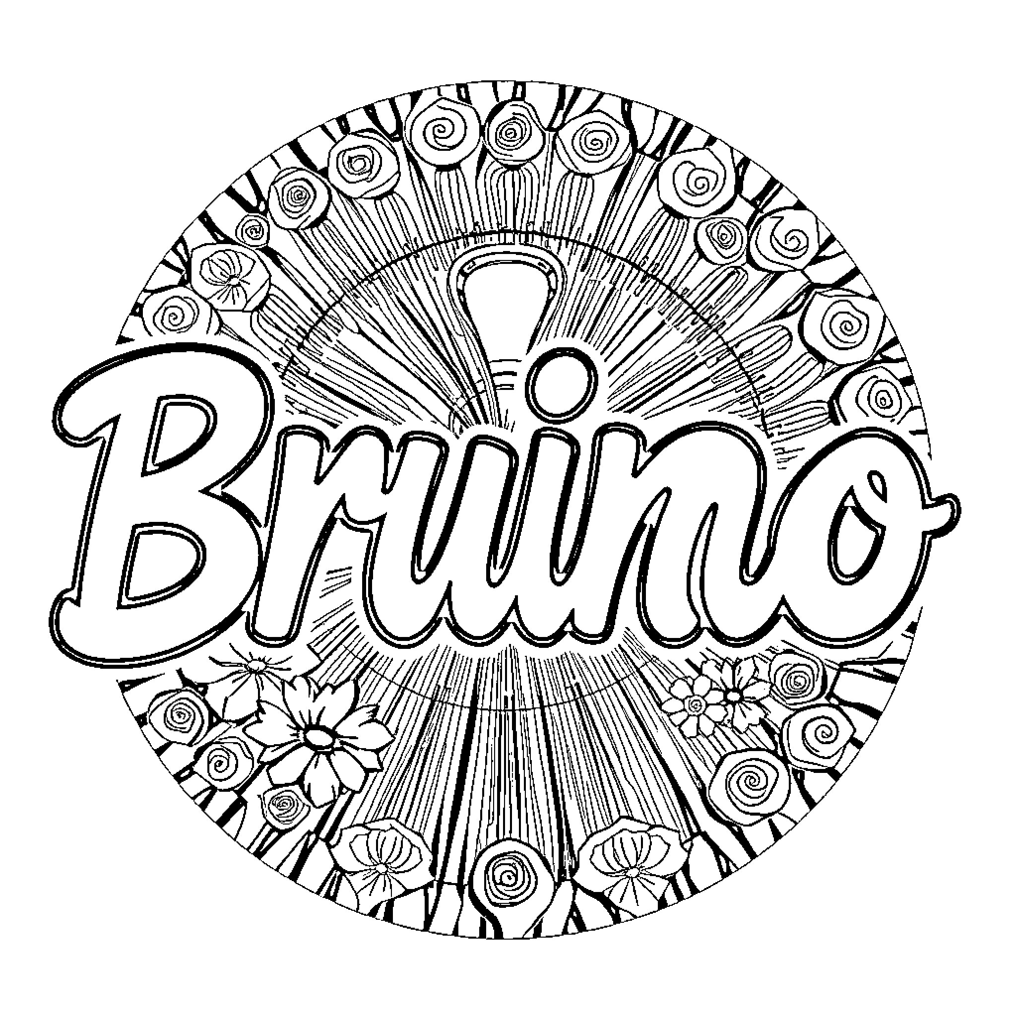 Bruno's Intricate Mandala Design Coloring Page (free black-and-white line drawing printable PDF for all, from beginners to advanced learners, including children, teens, adults, and seniors)