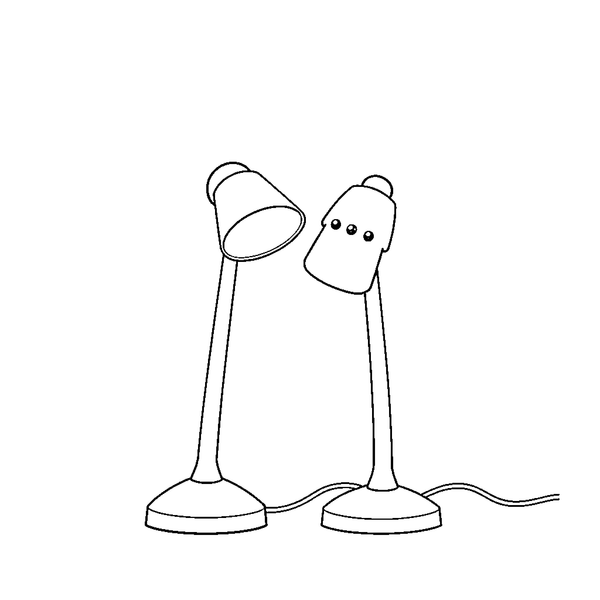 Luxo Lamps Illuminating the Space Coloring Page (free black-and-white line drawing printable PDF for all, from beginners to advanced learners, including children, teens, adults, and seniors)