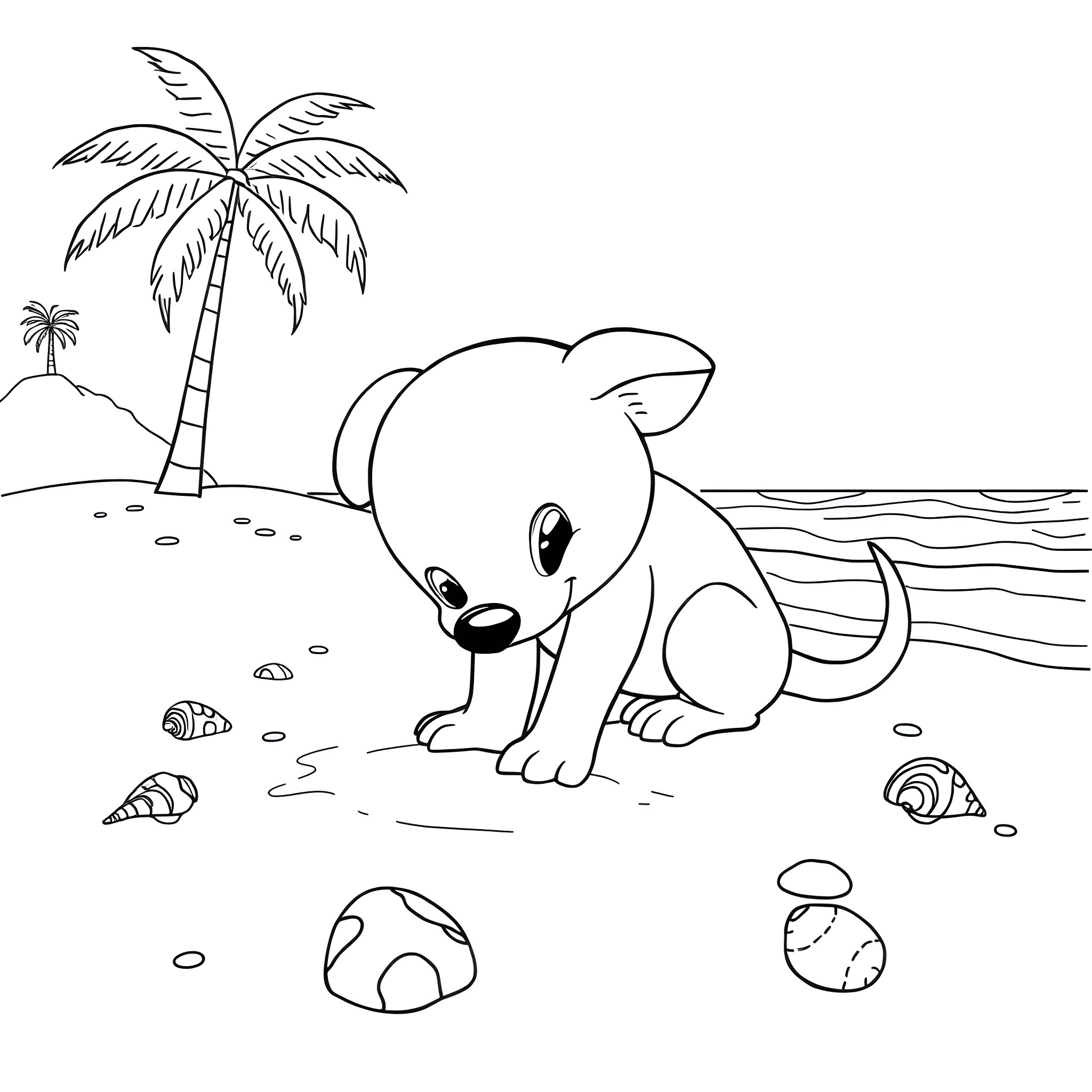 Bluey playing by the beach Coloring Page (free black-and-white line drawing printable PDF for all, from beginners to advanced learners, including children, teens, adults, and seniors)