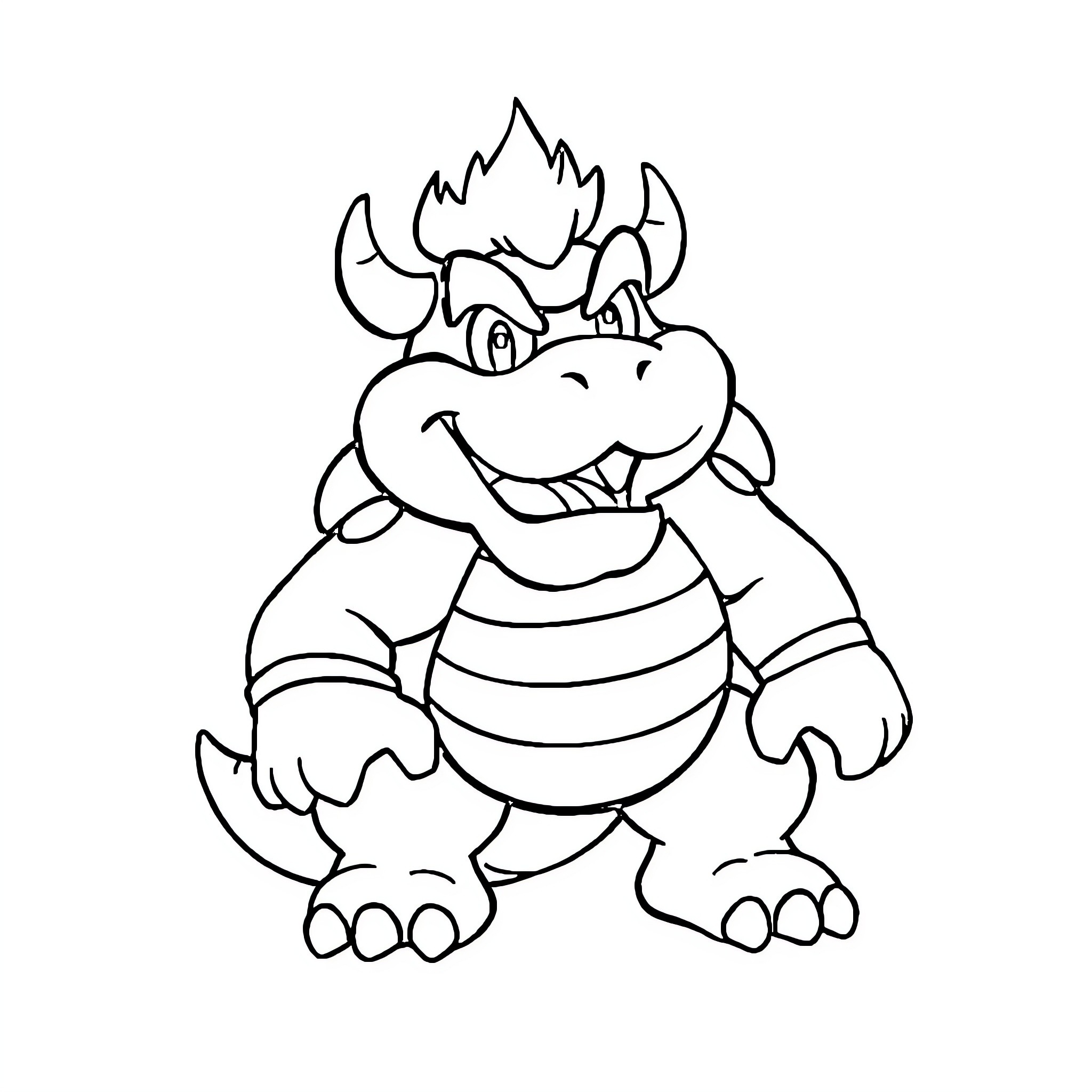 Bowser posing with confident expression Coloring Page (free black-and-white line drawing printable PDF for all, from beginners to advanced learners, including children, teens, adults, and seniors)