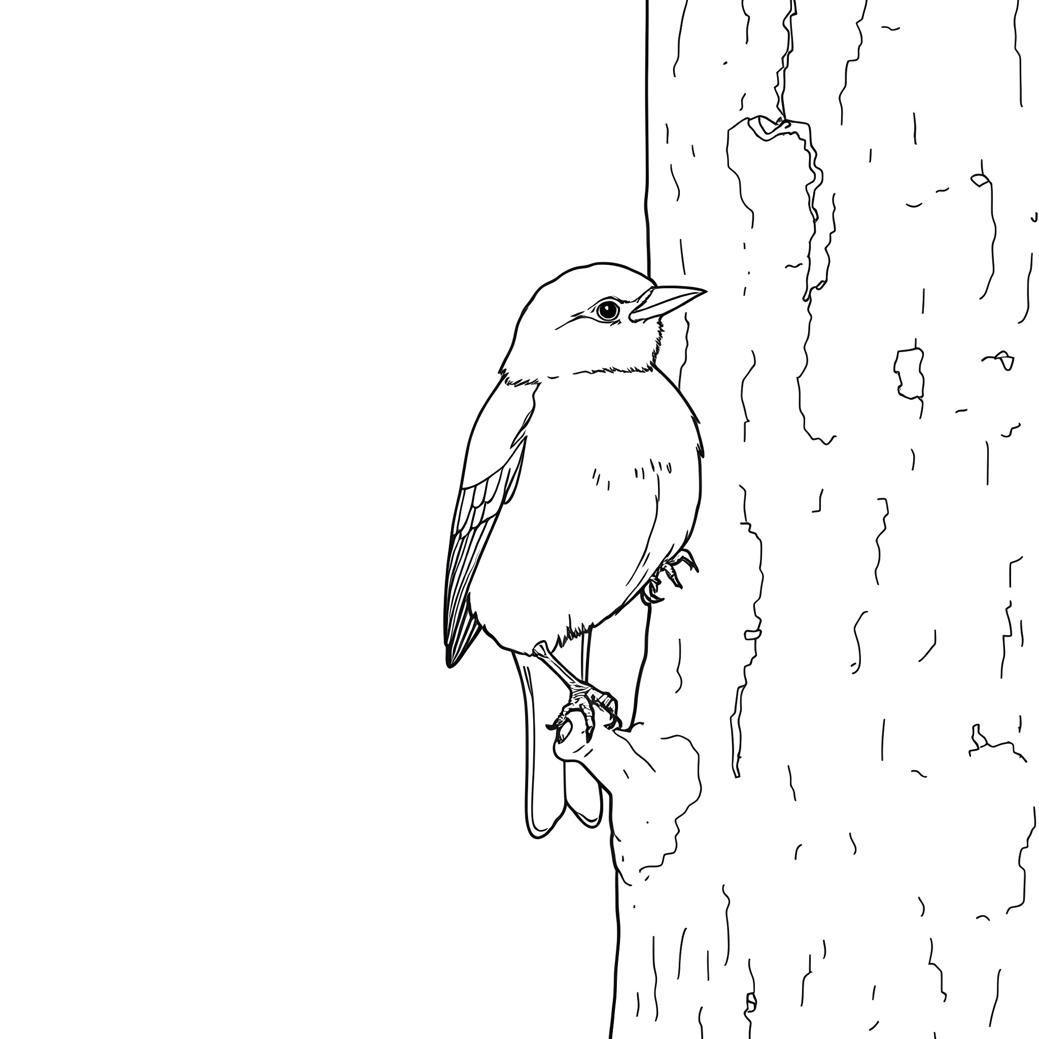Finch perching on a tree branch Coloring Page (free black-and-white line drawing printable PDF for all, from beginners to advanced learners, including children, teens, adults, and seniors)
