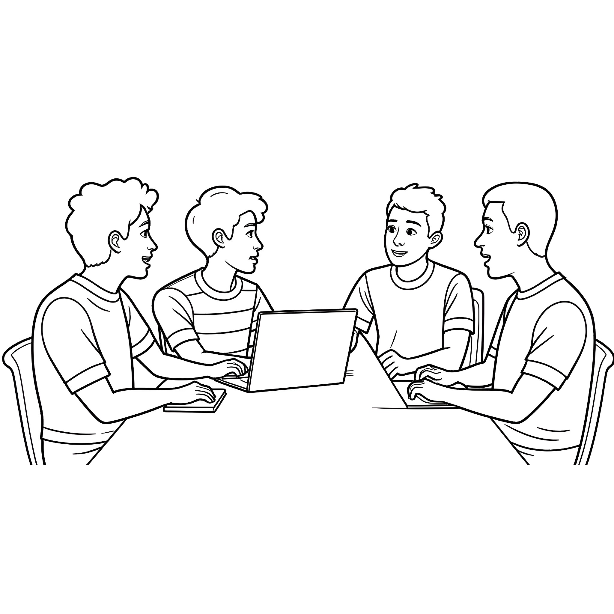 Men's ADHD: Focused on Shared Laptop Coloring Page (free black-and-white line drawing printable PDF for all, from beginners to advanced learners, including children, teens, adults, and seniors)