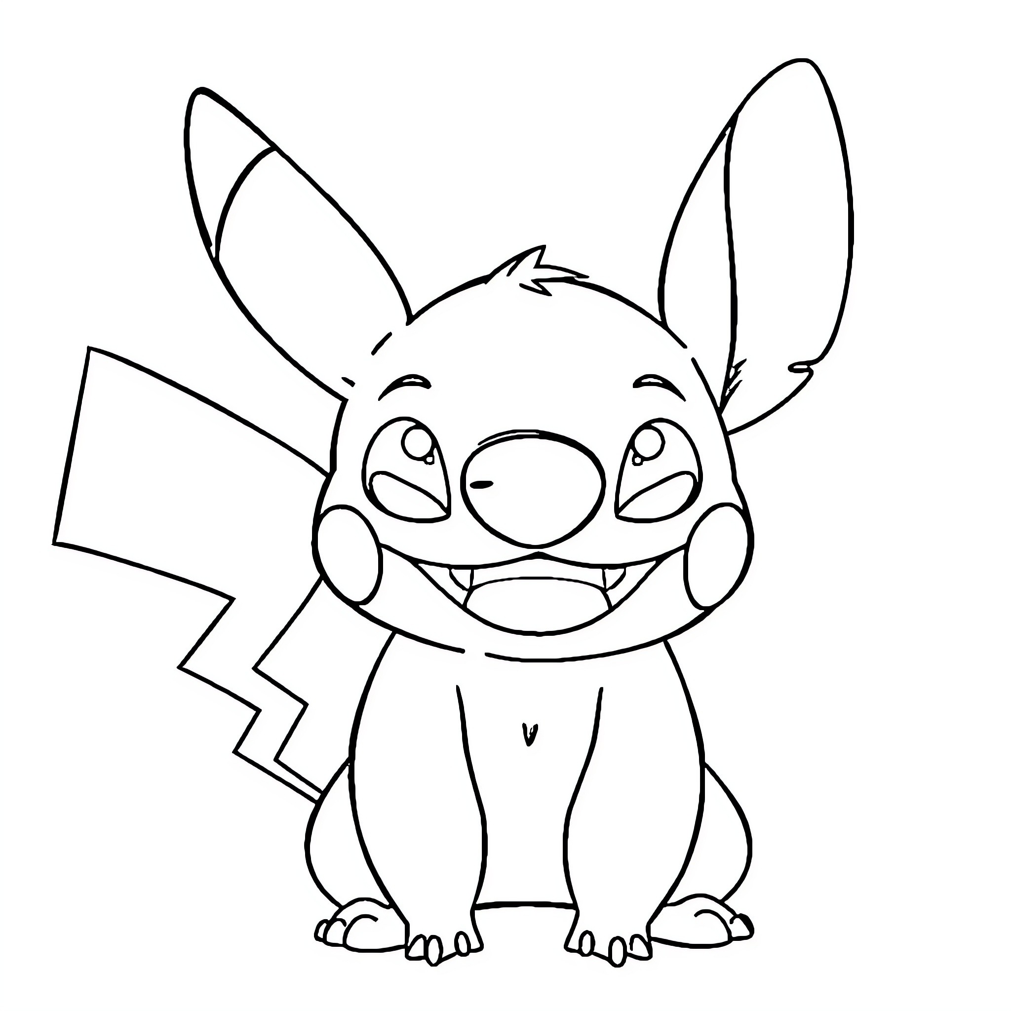 Pikachu making a silly face Coloring Page (free black-and-white line drawing printable PDF for all, from beginners to advanced learners, including children, teens, adults, and seniors)