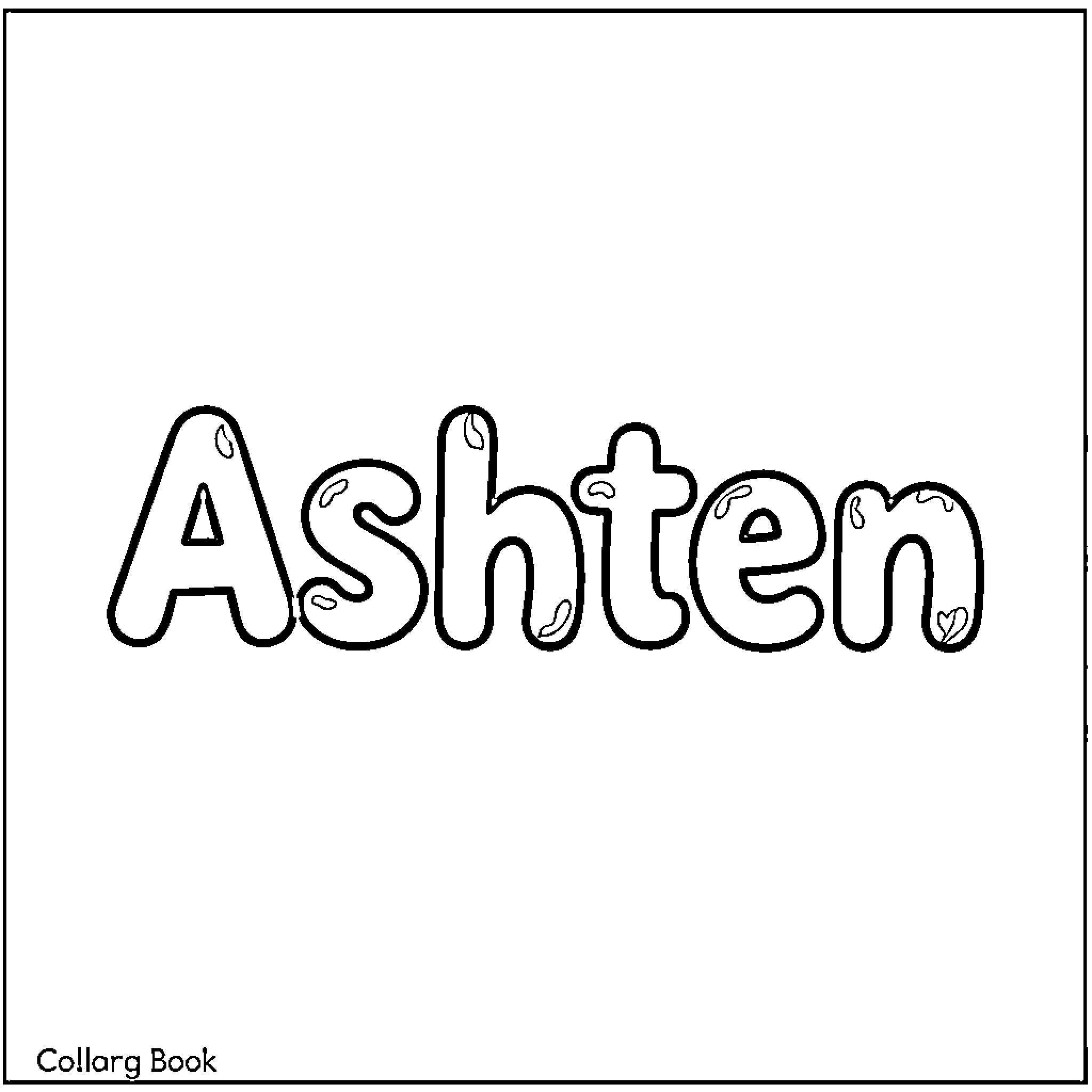 Ashten's Playful Name Art Coloring Page (free black-and-white line drawing printable PDF for all, from beginners to advanced learners, including children, teens, adults, and seniors)