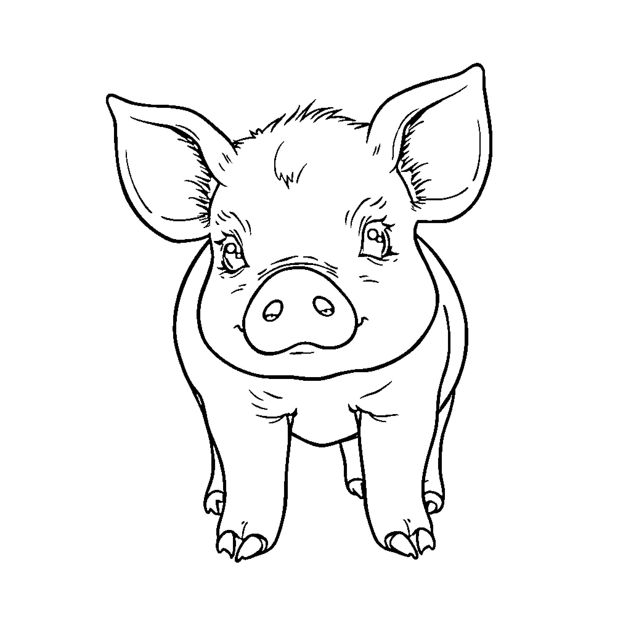 Piglet with large eyes and curious expression Coloring Page (free black-and-white line drawing printable PDF for all, from beginners to advanced learners, including children, teens, adults, and seniors)