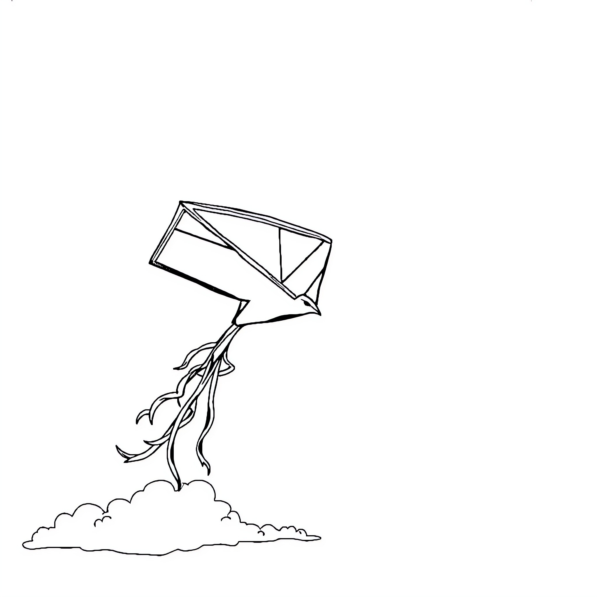 Kite soaring high in the sky Coloring Page (free black-and-white line drawing printable PDF for all, from beginners to advanced learners, including children, teens, adults, and seniors)