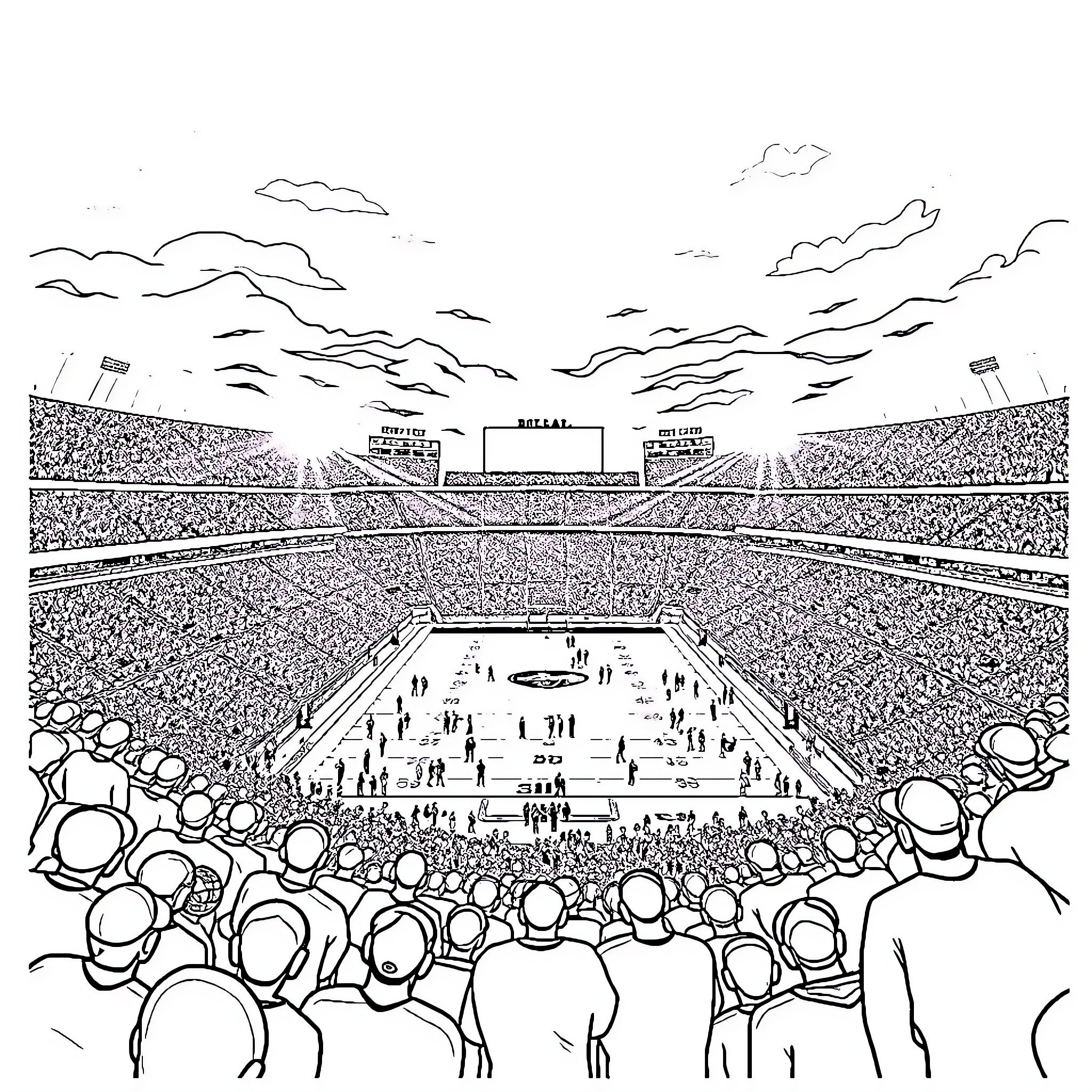 Buffalo Bill's Wild West Show Held in Stadium Coloring Page (free black-and-white line drawing printable PDF for all, from beginners to advanced learners, including children, teens, adults, and seniors)