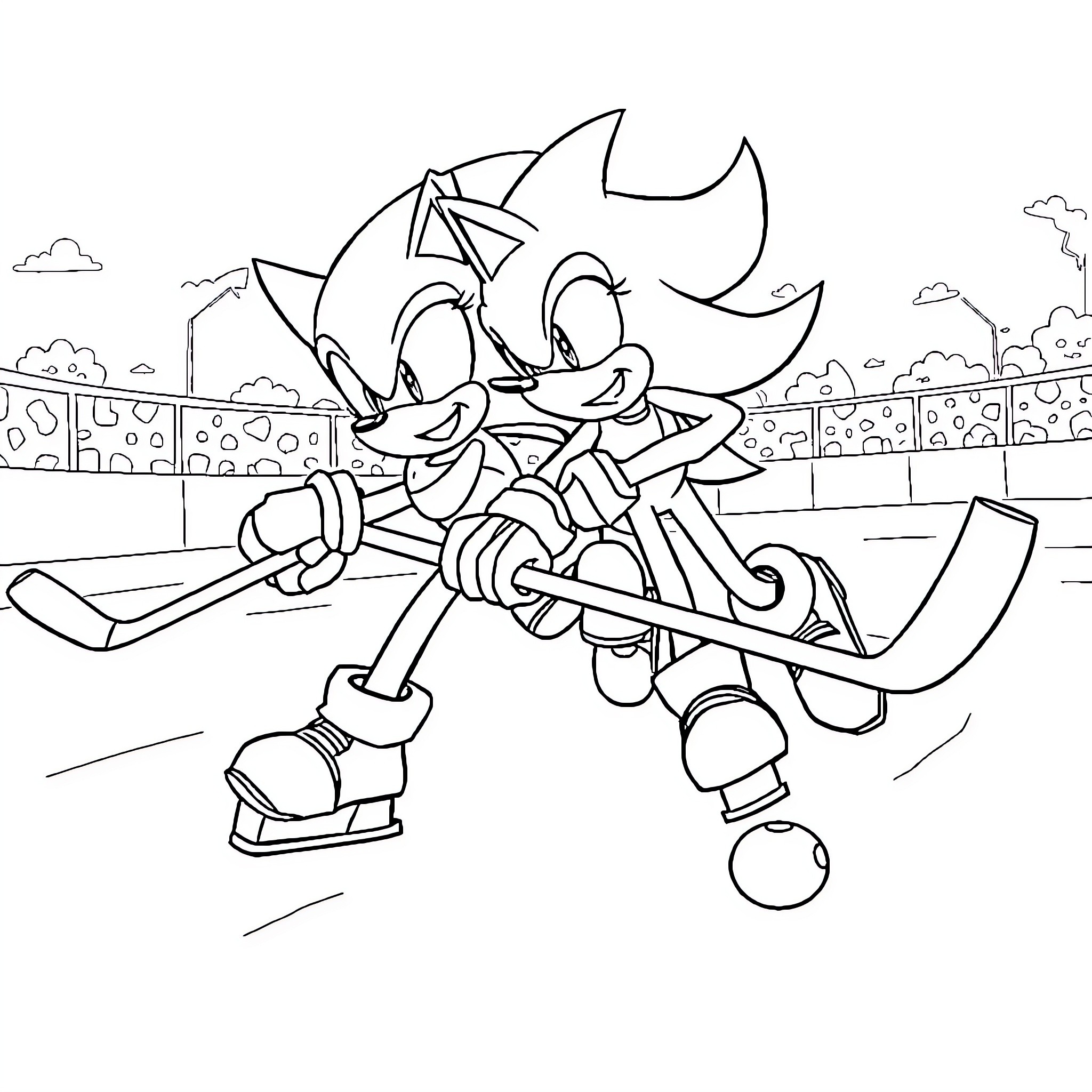 Sonic speeding along on roller blades Coloring Page (free black-and-white line drawing printable PDF for all, from beginners to advanced learners, including children, teens, adults, and seniors)