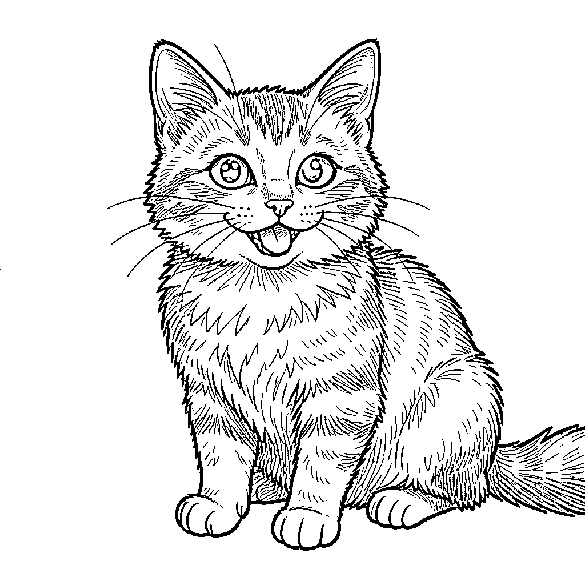 Cat in a Playful Mood Coloring Page (free black-and-white line drawing printable PDF for all, from beginners to advanced learners, including children, teens, adults, and seniors)