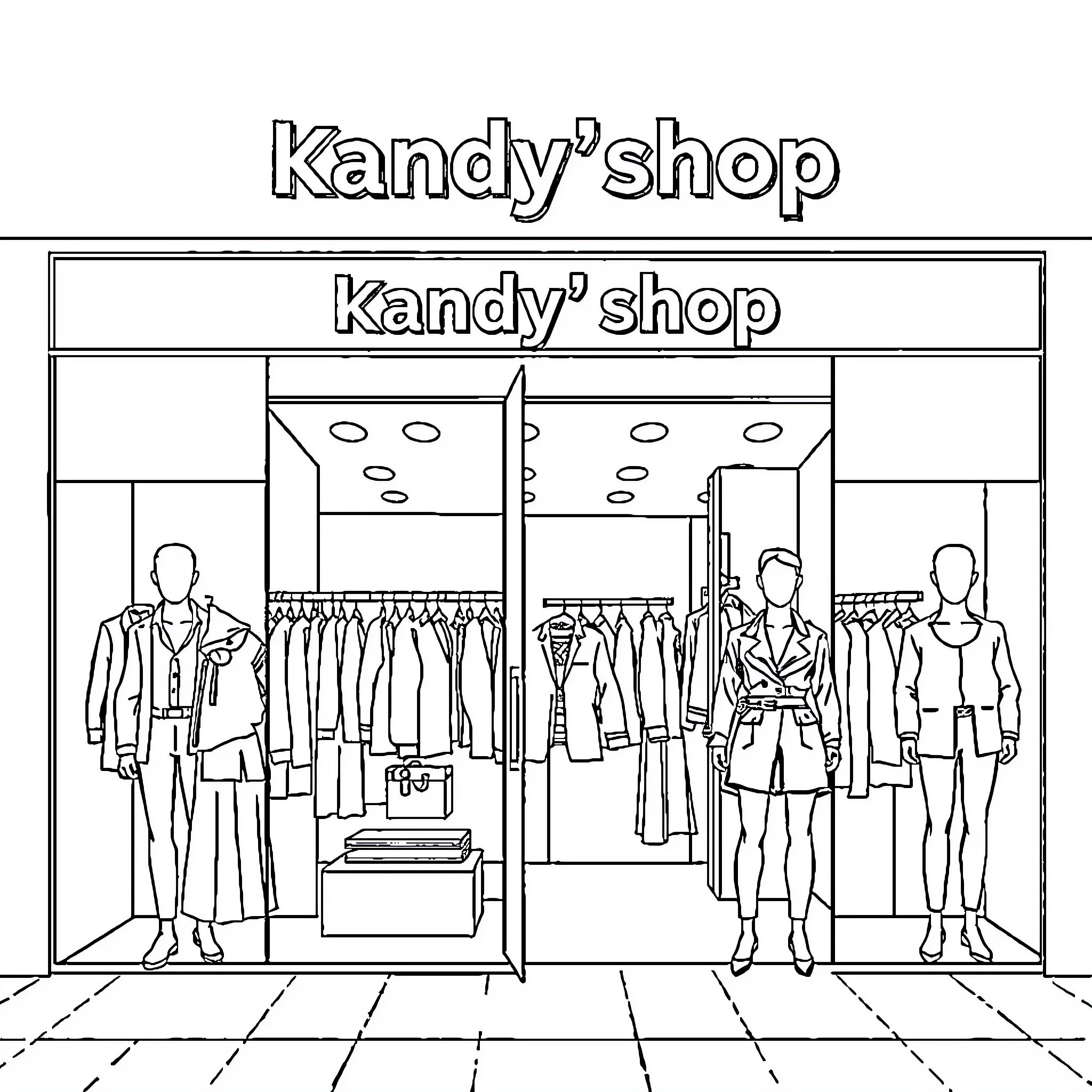 Customers browsing clothing items in a shop Coloring Page (free black-and-white line drawing printable PDF for all, from beginners to advanced learners, including children, teens, adults, and seniors)