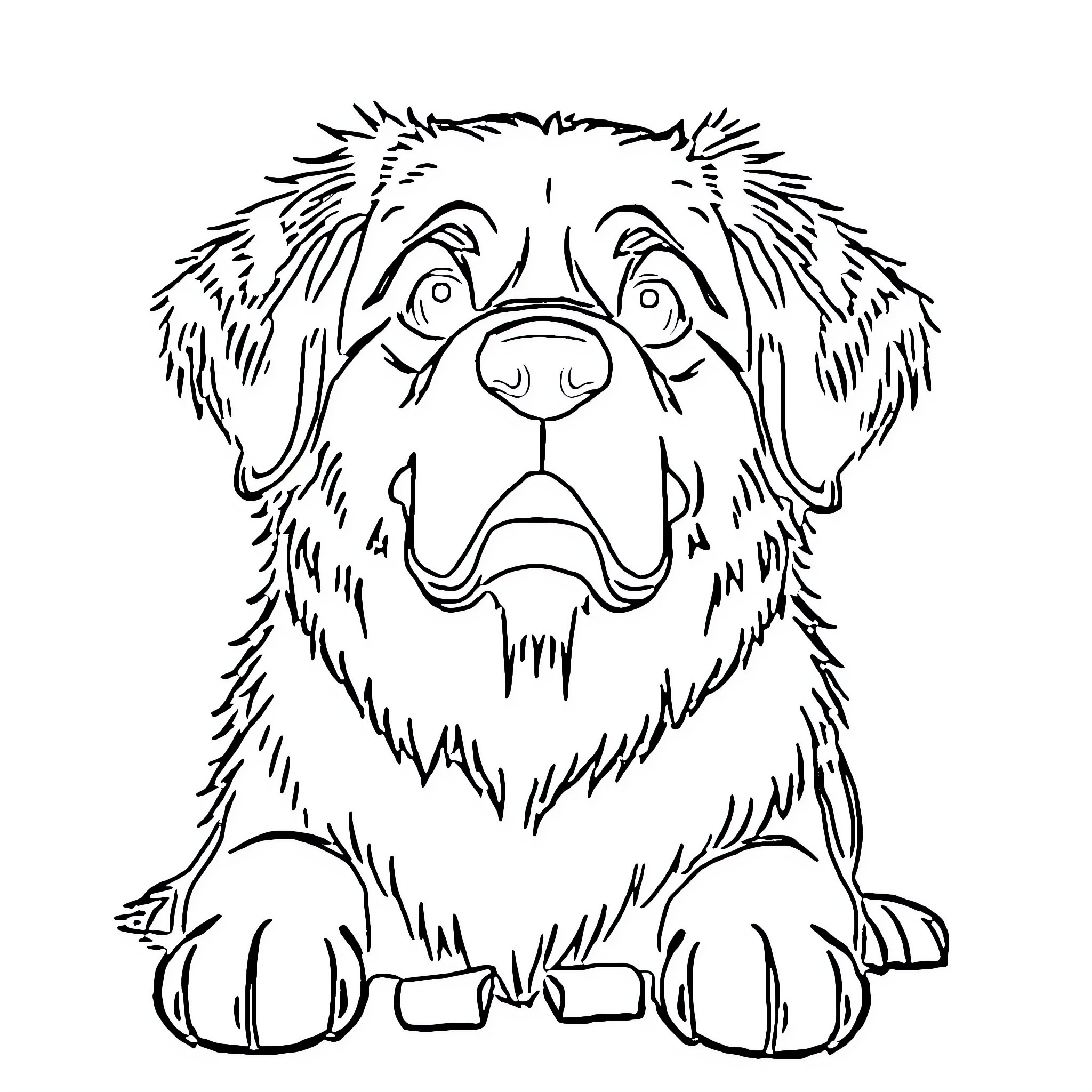 Great Pyrenees sitting peacefully Coloring Page (free black-and-white line drawing printable PDF for all, from beginners to advanced learners, including children, teens, adults, and seniors)