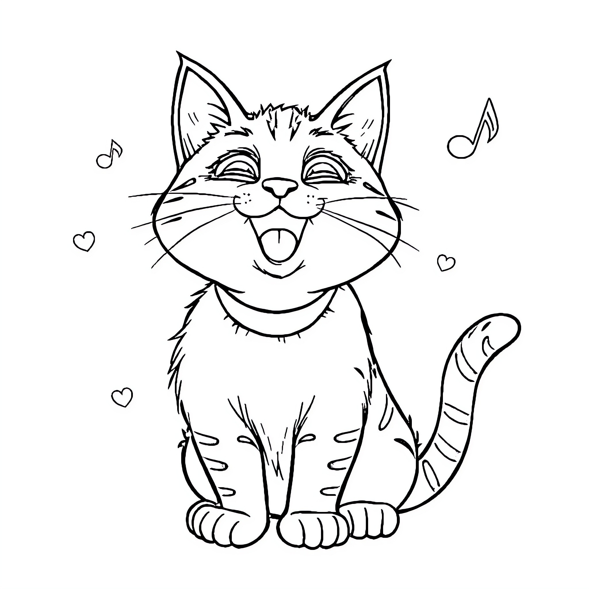 Gabby Cat singing and dancing joyfully Coloring Page (free black-and-white line drawing printable PDF for all, from beginners to advanced learners, including children, teens, adults, and seniors)