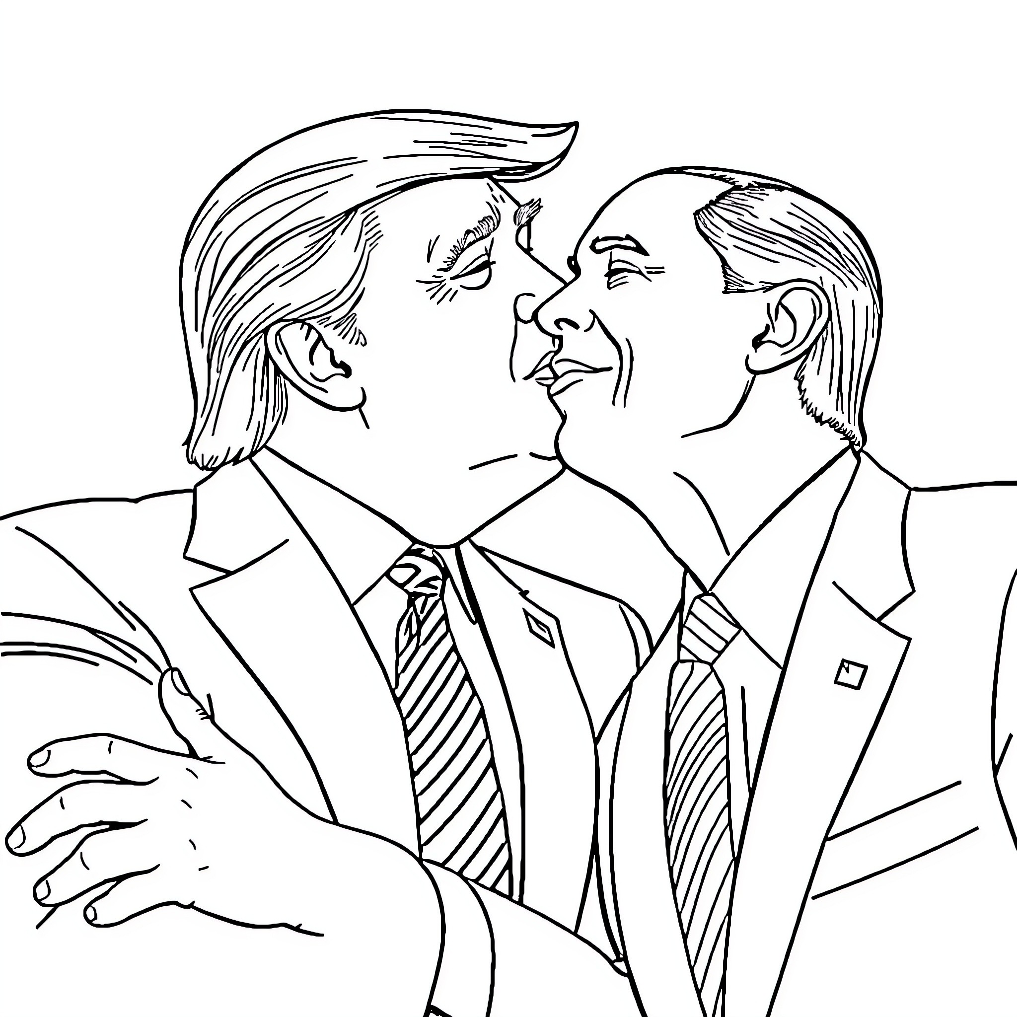 Trump in Heated Discussion with Political Rivals Coloring Page (free black-and-white line drawing printable PDF for all, from beginners to advanced learners, including children, teens, adults, and seniors)