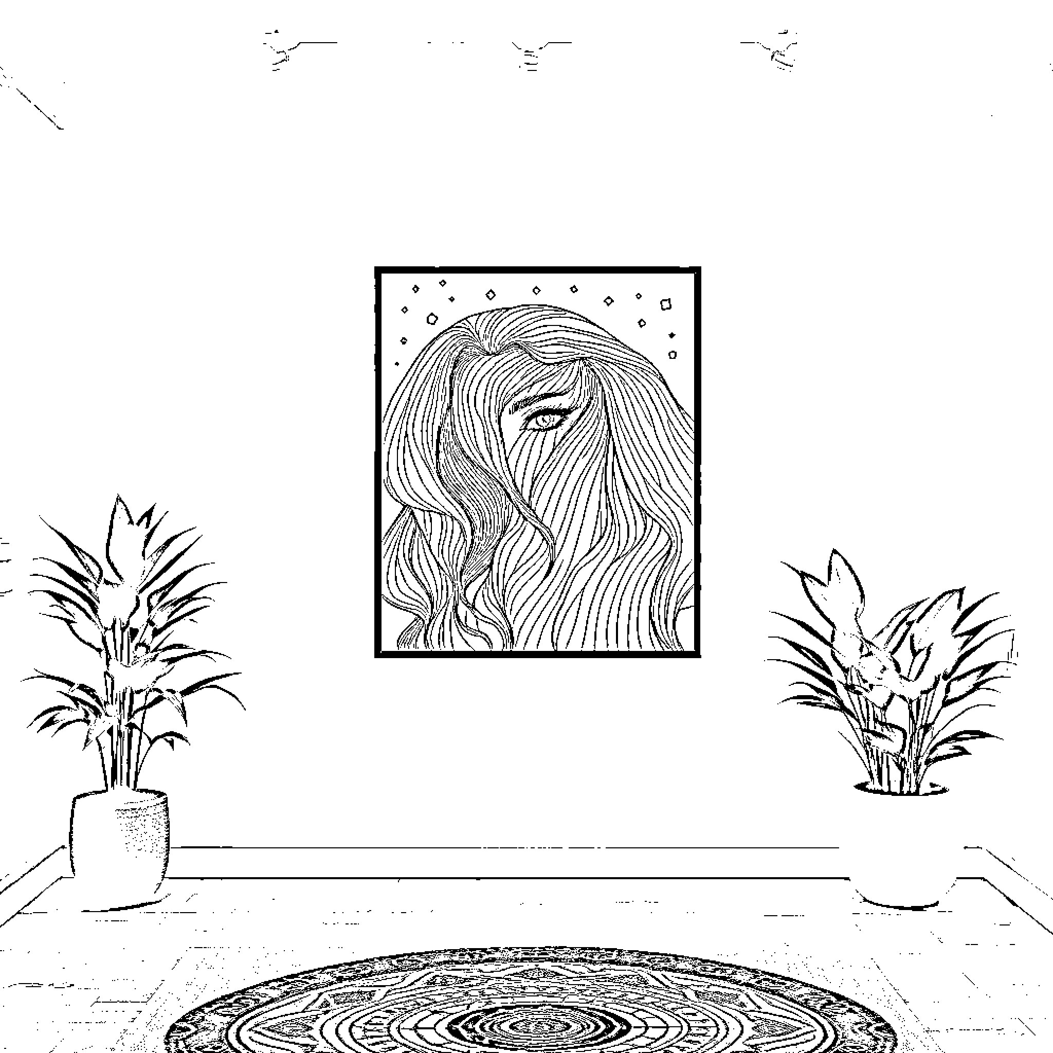 Art depicting a mysterious and ethereal figure Coloring Page (free black-and-white line drawing printable PDF for all, from beginners to advanced learners, including children, teens, adults, and seniors)