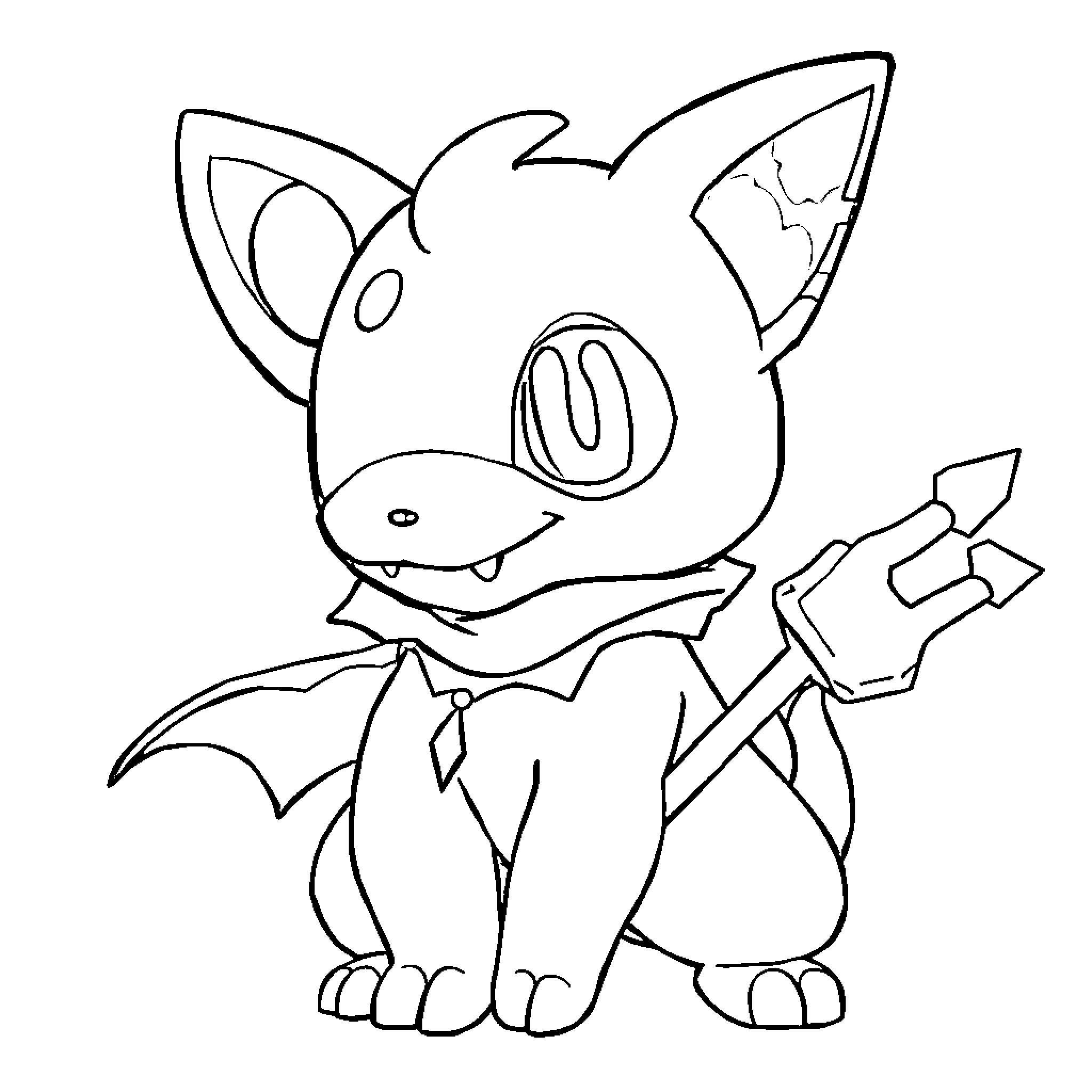 Cubone carrying a club in a fighting pose Coloring Page (free black-and-white line drawing printable PDF for all, from beginners to advanced learners, including children, teens, adults, and seniors)