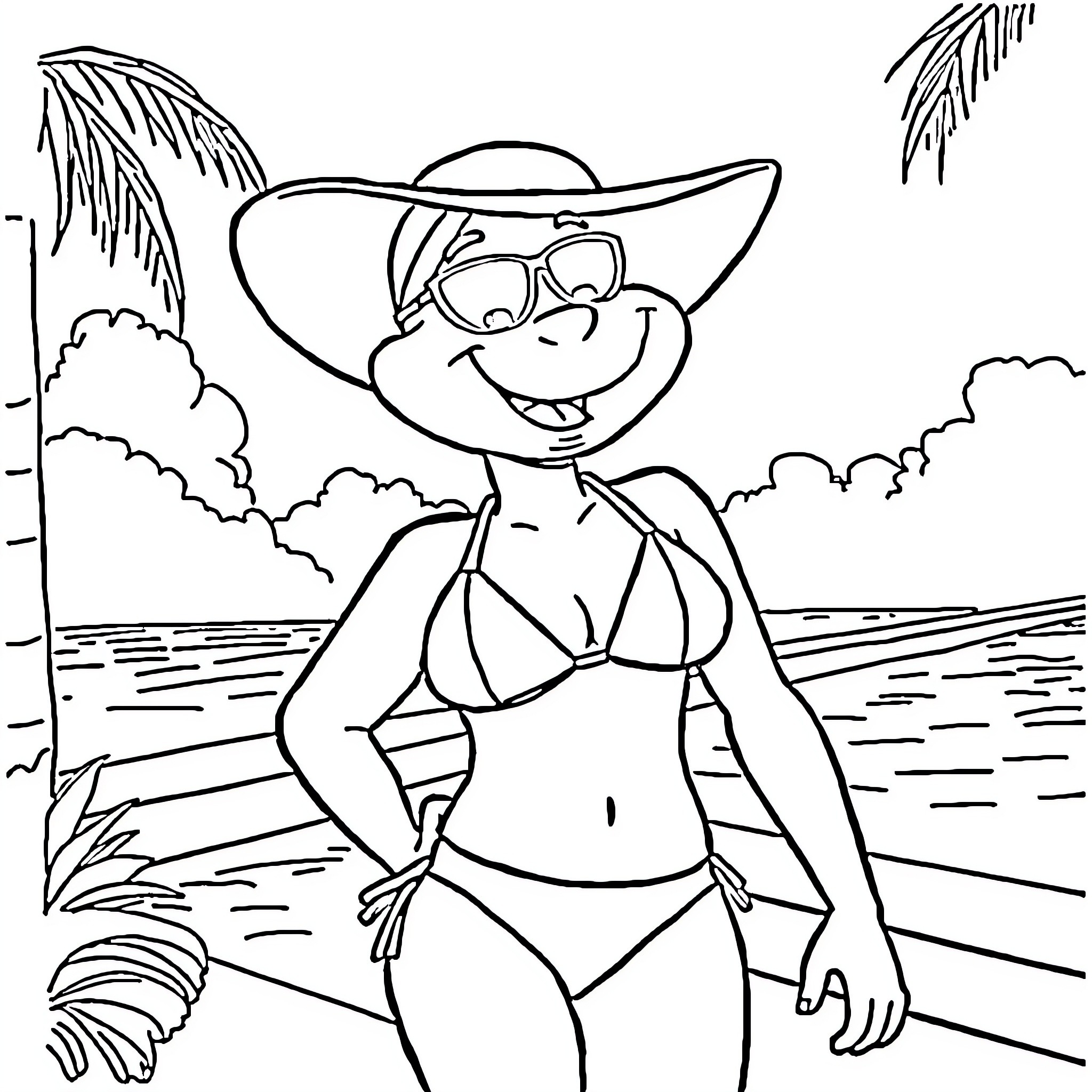 Louis Griffin enjoying a day at the beach Coloring Page (free black-and-white line drawing printable PDF for all, from beginners to advanced learners, including children, teens, adults, and seniors)