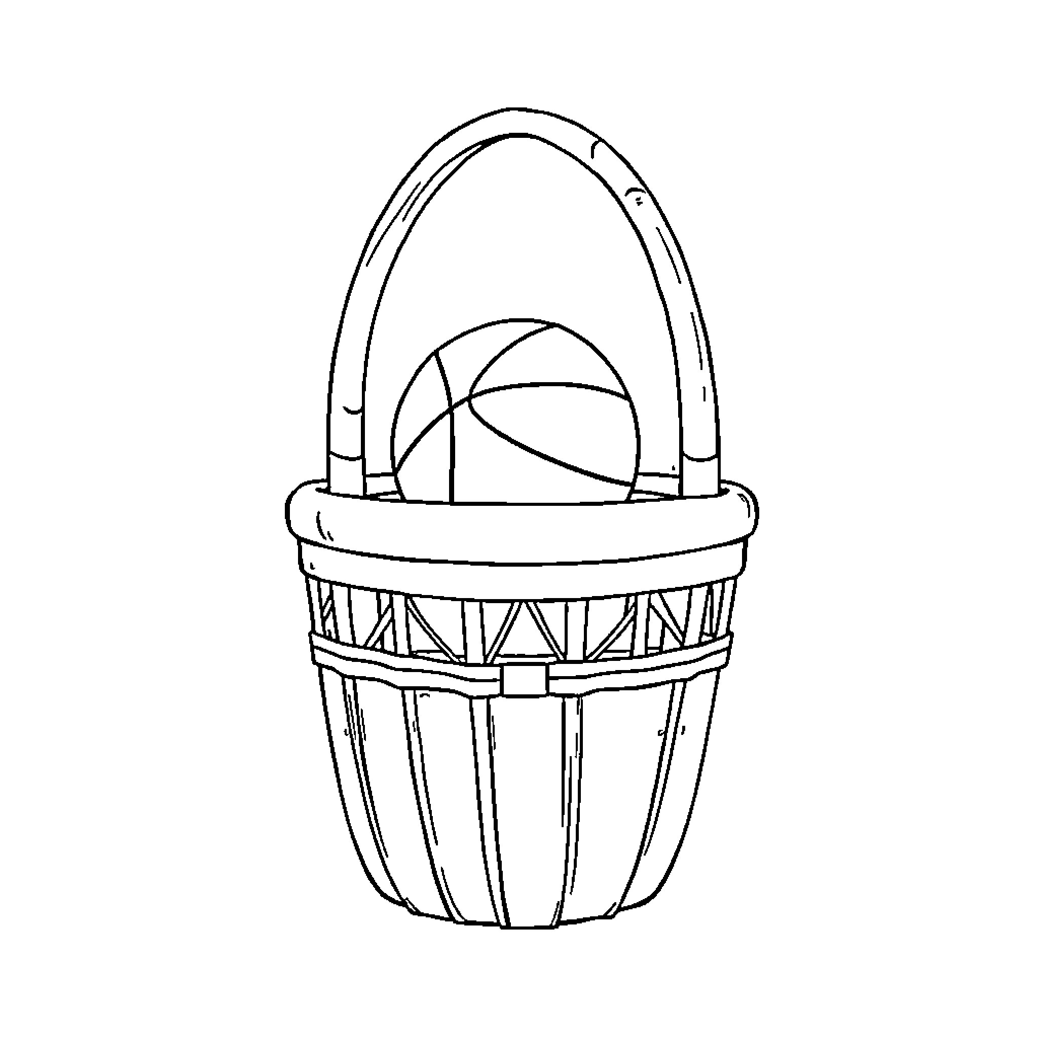 Basket with Ball Inside Coloring Page (free black-and-white line drawing printable PDF for all, from beginners to advanced learners, including children, teens, adults, and seniors)