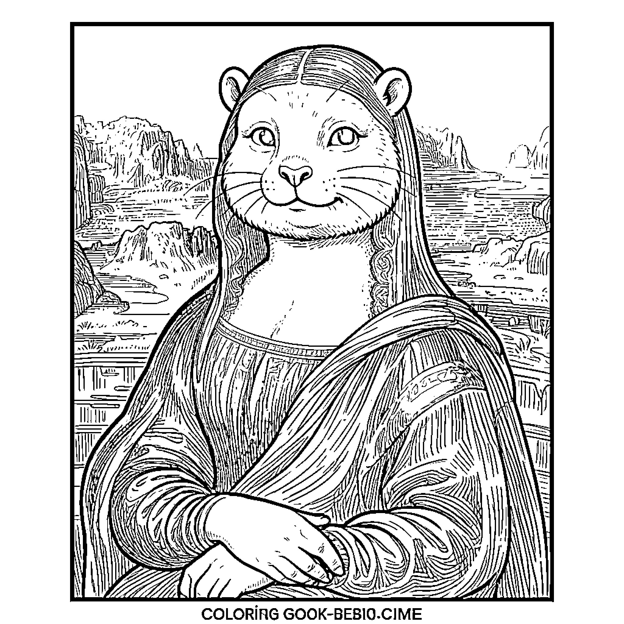 Beaver in an artistic portrait with ornate attire Coloring Page (free black-and-white line drawing printable PDF for all, from beginners to advanced learners, including children, teens, adults, and seniors)