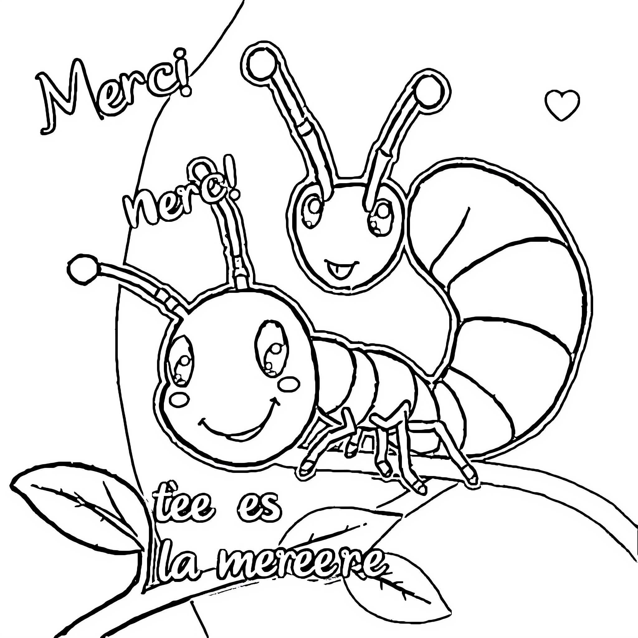 Ant characters expressing gratitude and appreciation Coloring Page (free black-and-white line drawing printable PDF for all, from beginners to advanced learners, including children, teens, adults, and seniors)