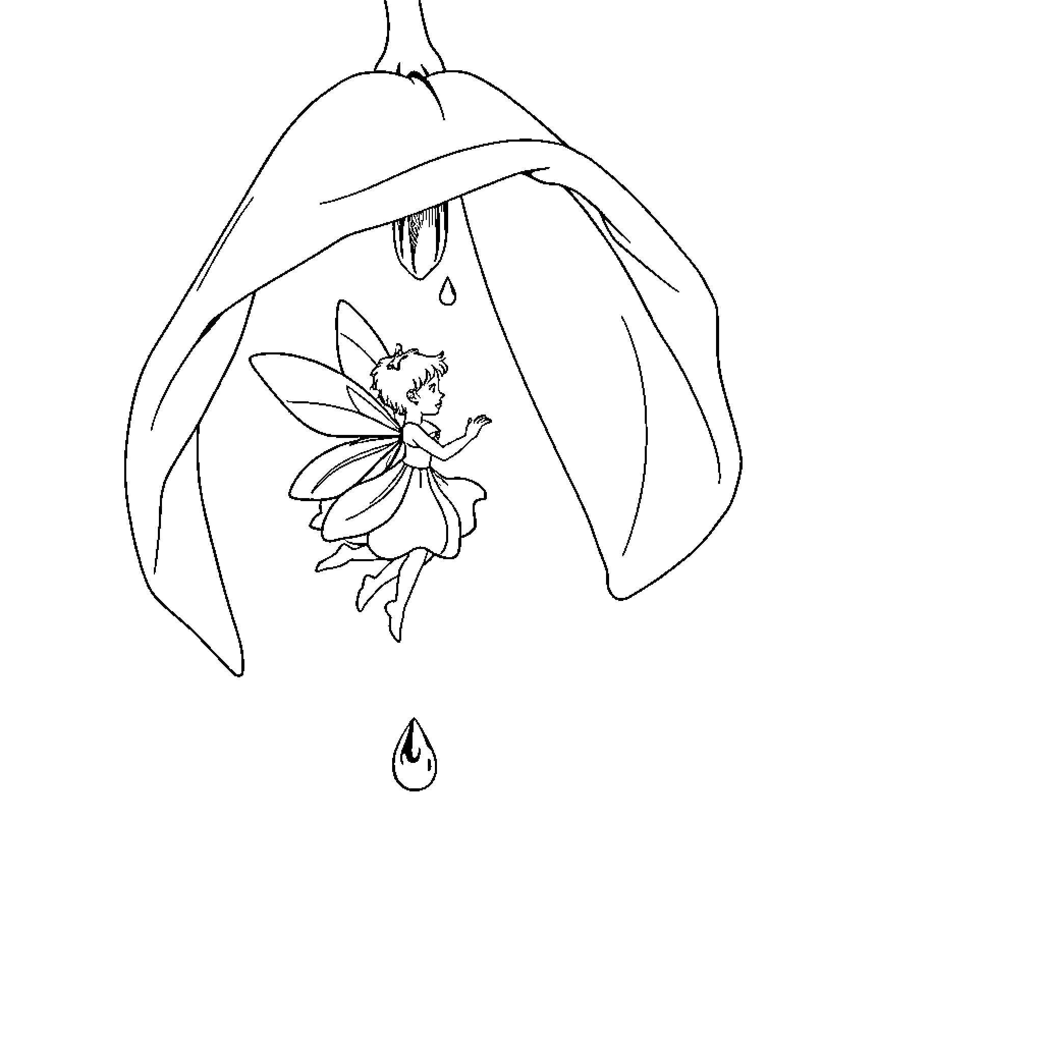Fairy in a Captivating Blossom Coloring Page (free black-and-white line drawing printable PDF for all, from beginners to advanced learners, including children, teens, adults, and seniors)