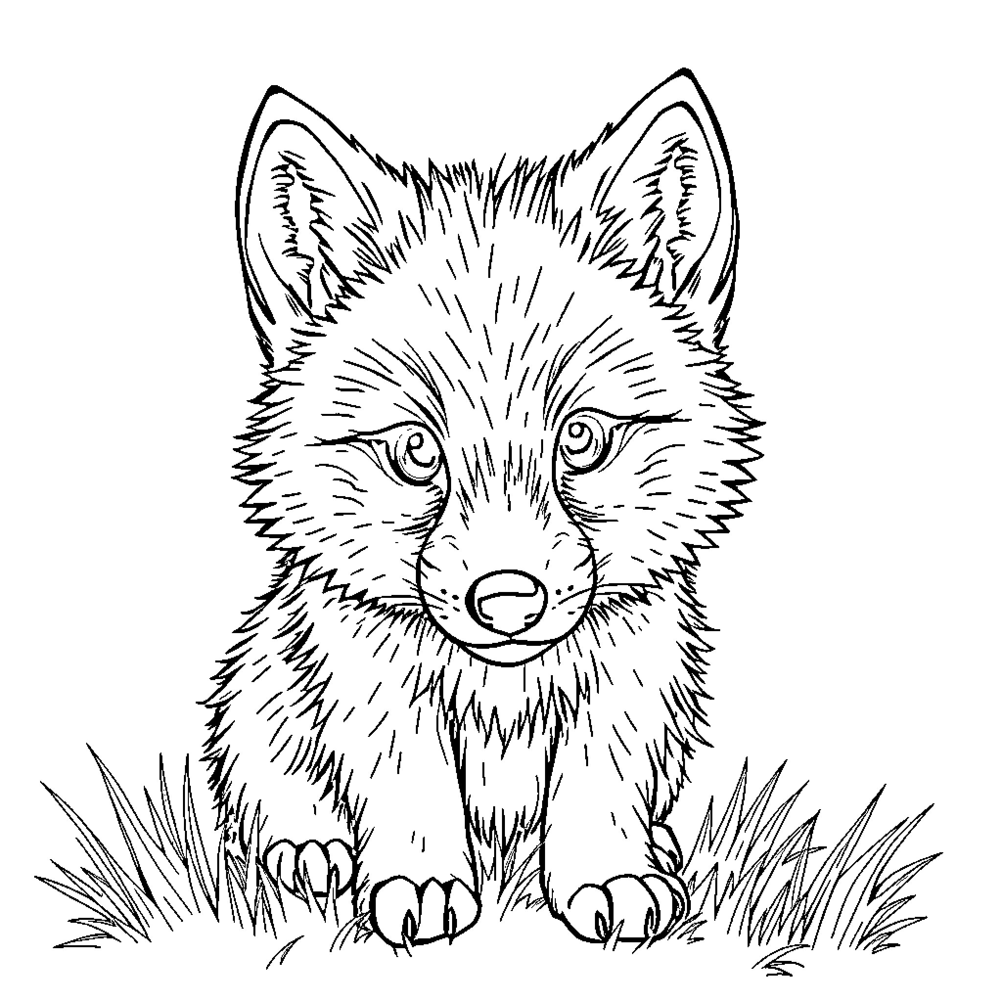 Wolf peeking out from the grass Coloring Page (free black-and-white line drawing printable PDF for all, from beginners to advanced learners, including children, teens, adults, and seniors)