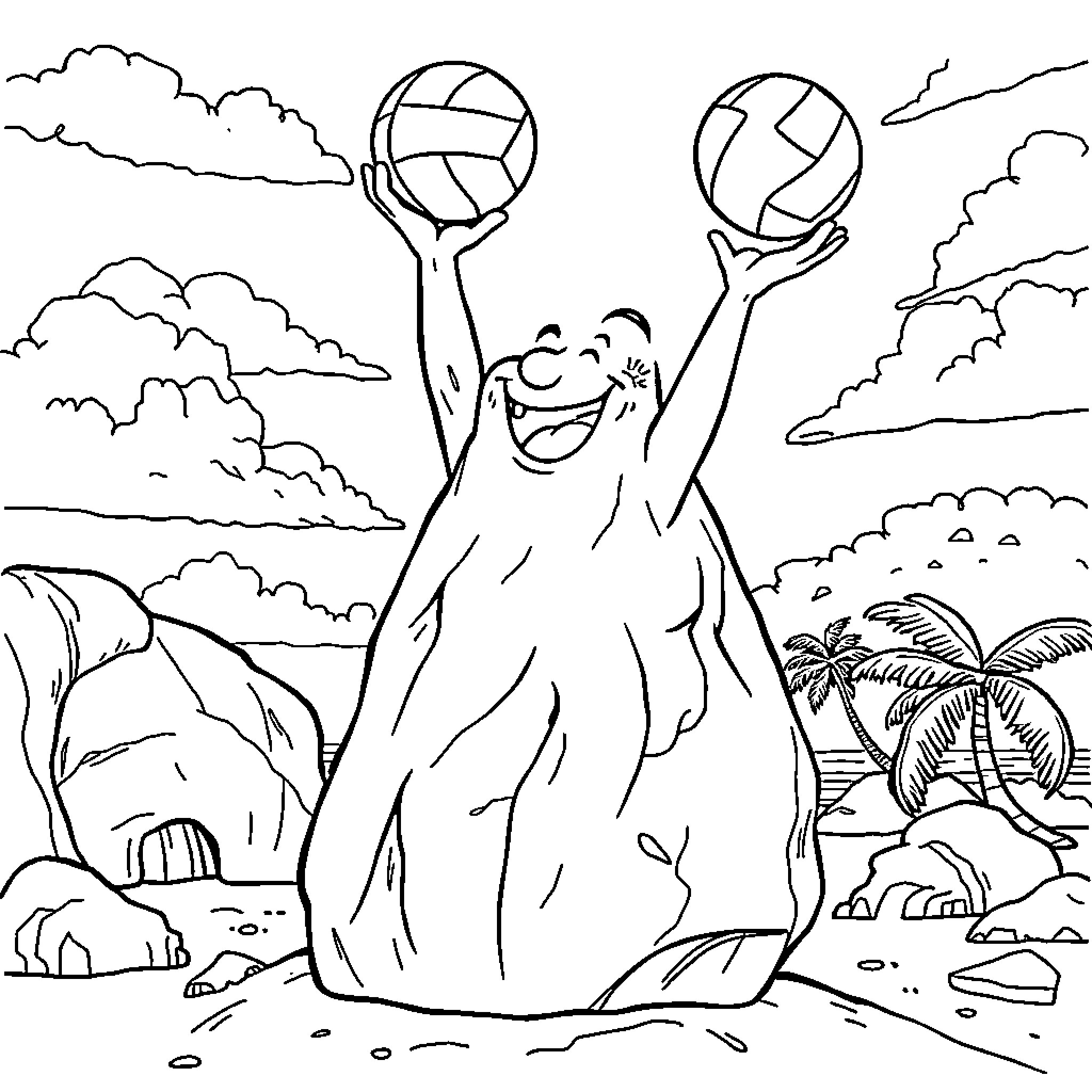 Rock Climber Scaling Mountainous Terrain Coloring Page (free black-and-white line drawing printable PDF for all, from beginners to advanced learners, including children, teens, adults, and seniors)