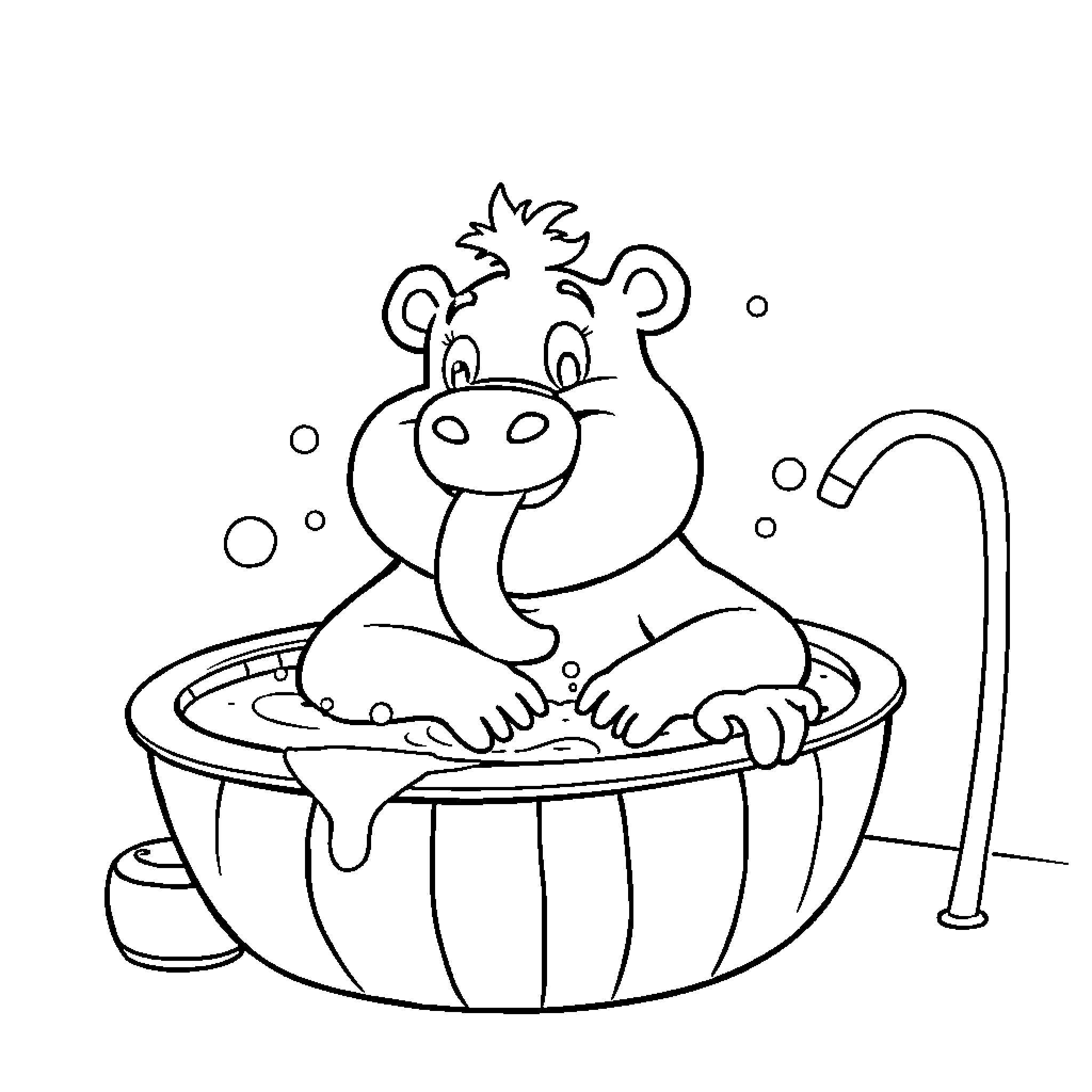 Pumba relaxing in a bubble bath Coloring Page (free black-and-white line drawing printable PDF for all, from beginners to advanced learners, including children, teens, adults, and seniors)