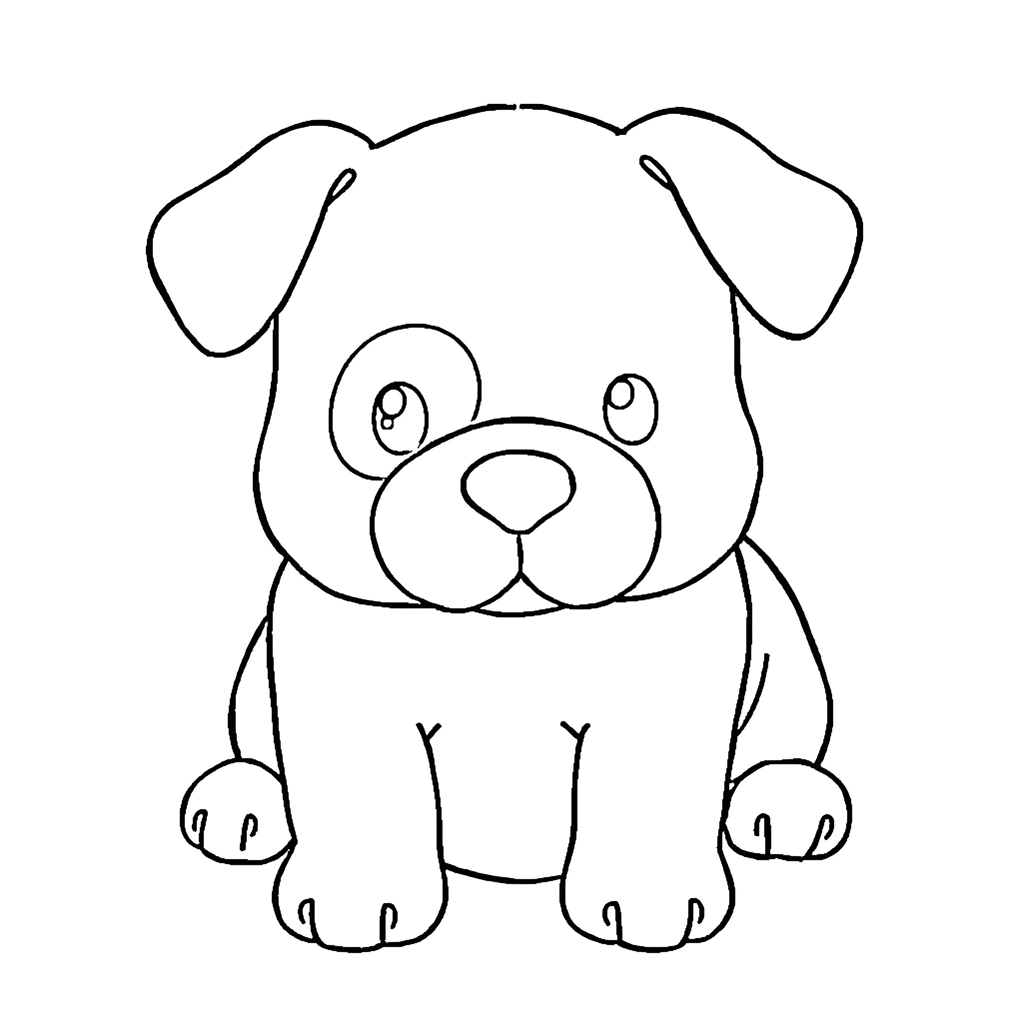 Squishmallow puppy with big eyes and paws Coloring Page (free black-and-white line drawing printable PDF for all, from beginners to advanced learners, including children, teens, adults, and seniors)