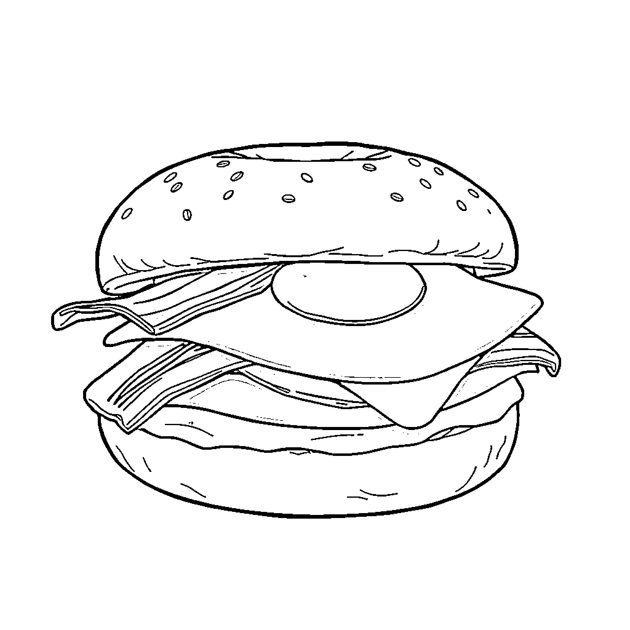 Breakfast Sandwich with Tasty Ingredients Coloring Page (free black-and-white line drawing printable PDF for all, from beginners to advanced learners, including children, teens, adults, and seniors)