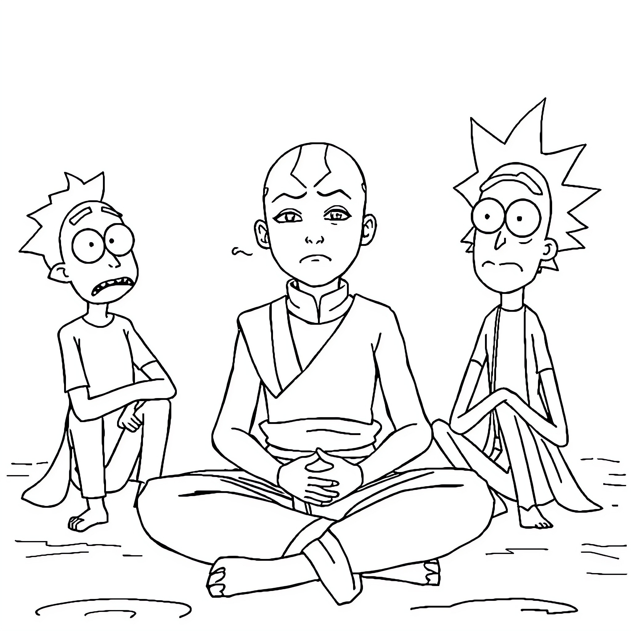 Avatar characters in meditative pose Coloring Page (free black-and-white line drawing printable PDF for all, from beginners to advanced learners, including children, teens, adults, and seniors)