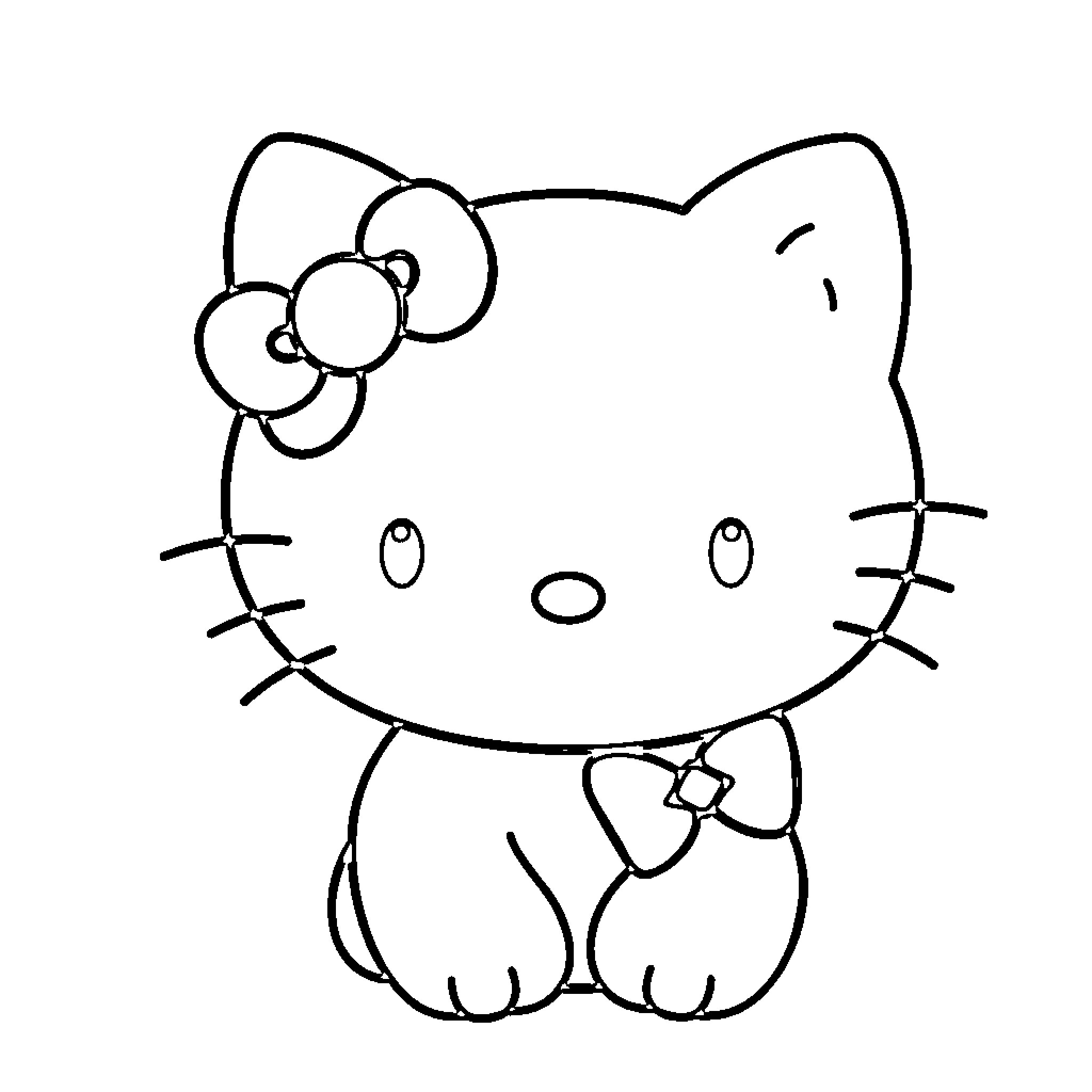 Hello Kitty Cute and Adorable Kitten Coloring Page (free black-and-white line drawing printable PDF for all, from beginners to advanced learners, including children, teens, adults, and seniors)