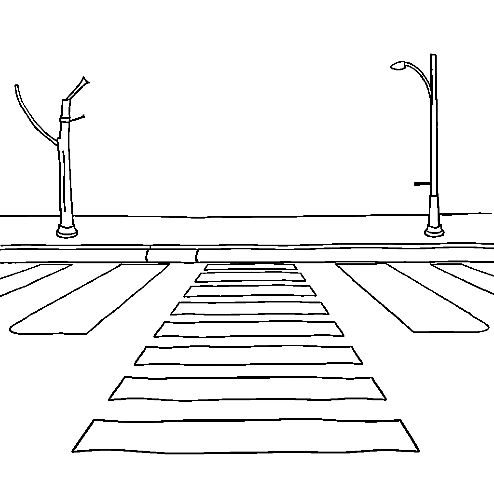 Zebra Crossing Sketch Coloring Page (free black-and-white line drawing printable PDF for all, from beginners to advanced learners, including children, teens, adults, and seniors)