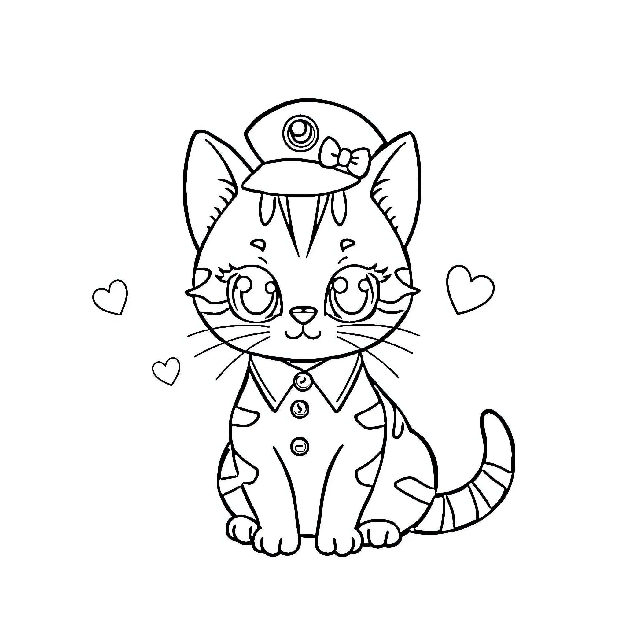 Nurse Cat with Medical Attire and Caring Expression Coloring Page (free black-and-white line drawing printable PDF for all, from beginners to advanced learners, including children, teens, adults, and seniors)