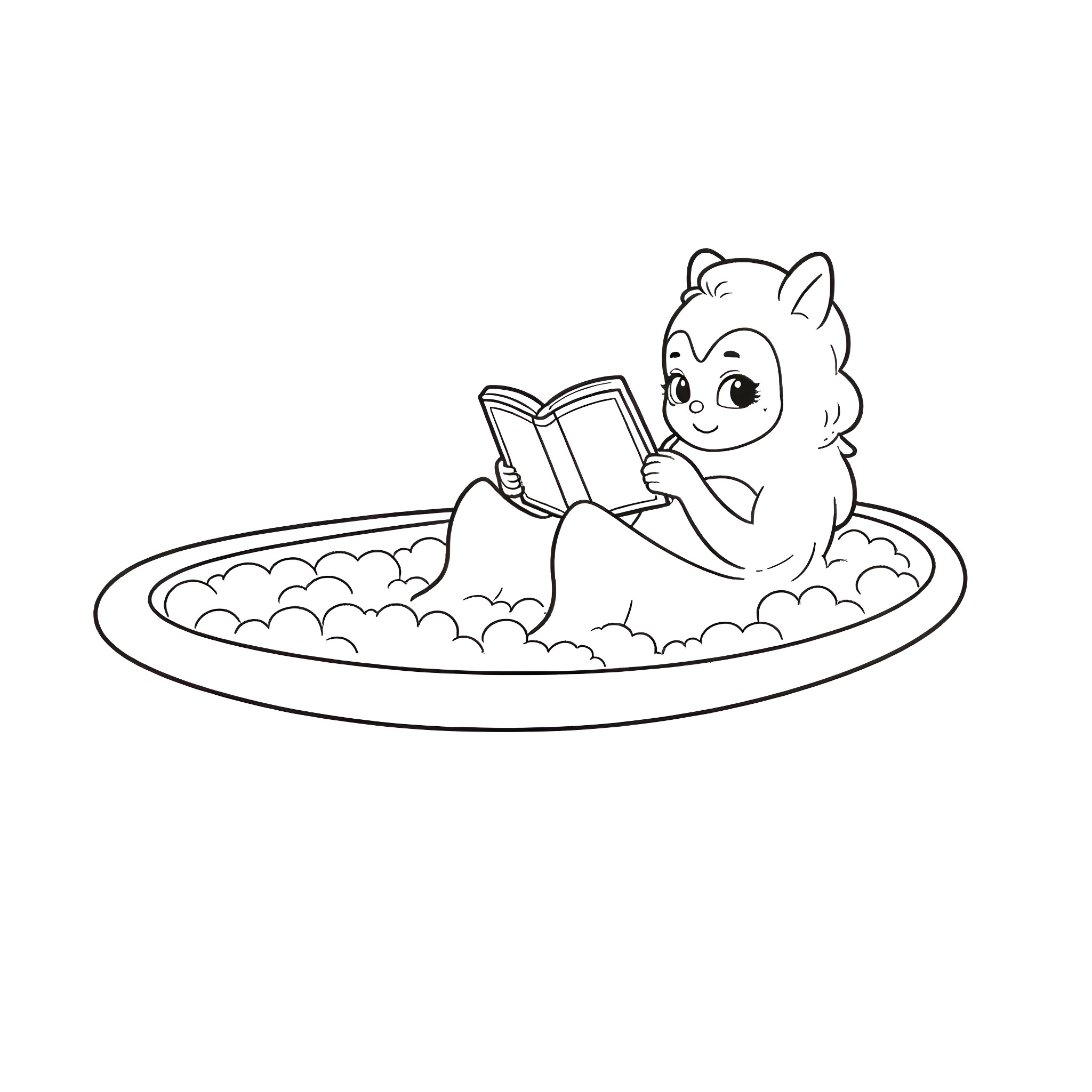 Geordi LaForge relaxing and reading a book in the bathtub Coloring Page (free black-and-white line drawing printable PDF for all, from beginners to advanced learners, including children, teens, adults, and seniors)