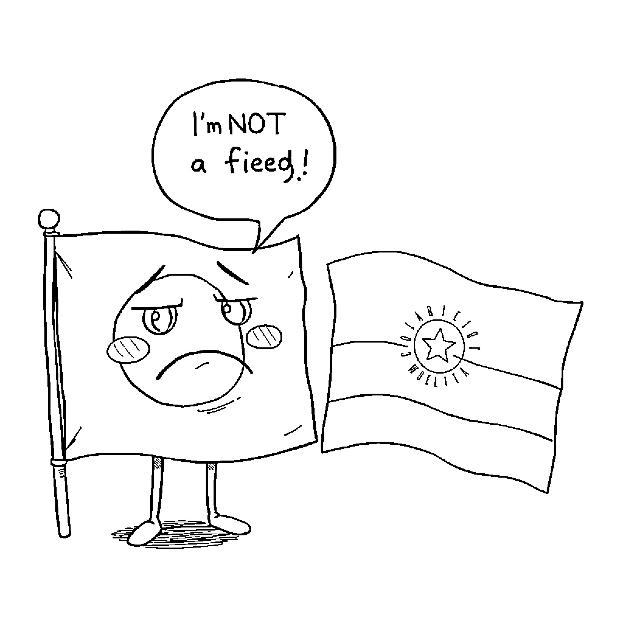 Flag figure expressing displeasure Coloring Page (free black-and-white line drawing printable PDF for all, from beginners to advanced learners, including children, teens, adults, and seniors)