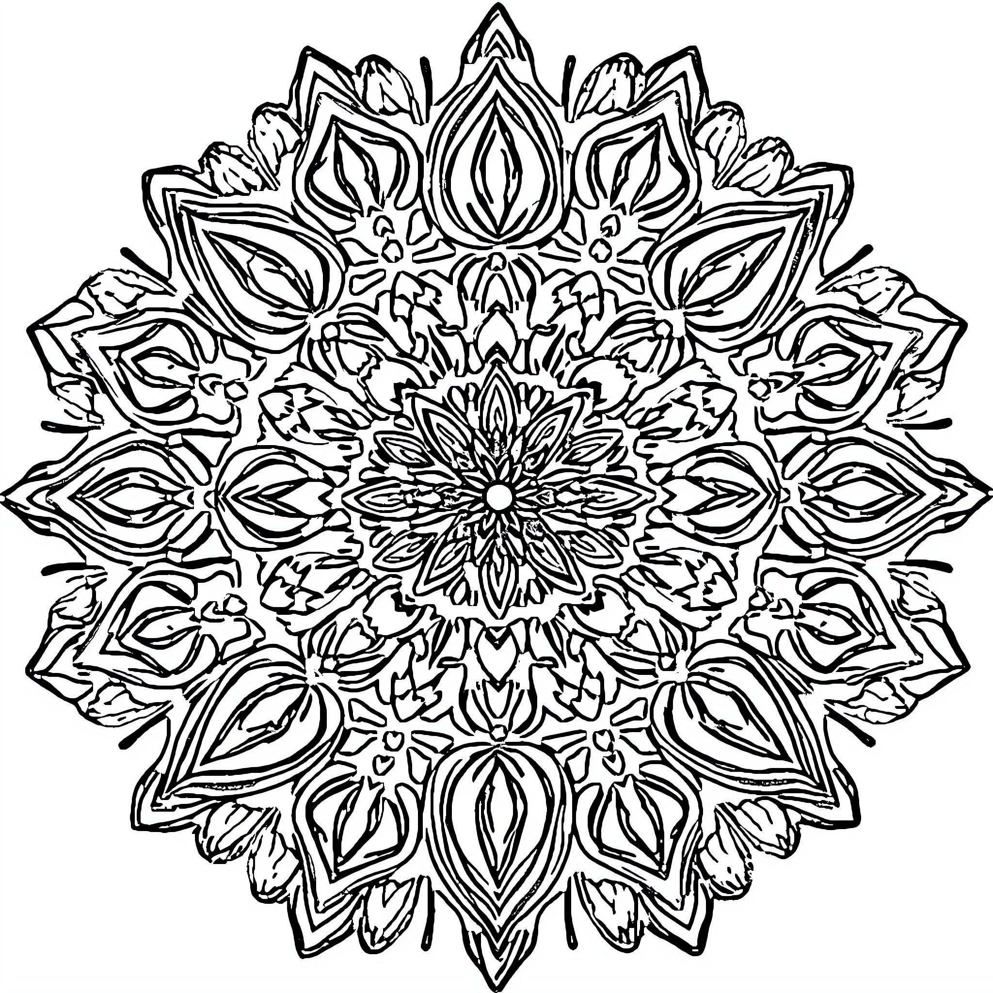 Mandalas with intricate floral patterns Coloring Page (free black-and-white line drawing printable PDF for all, from beginners to advanced learners, including children, teens, adults, and seniors)