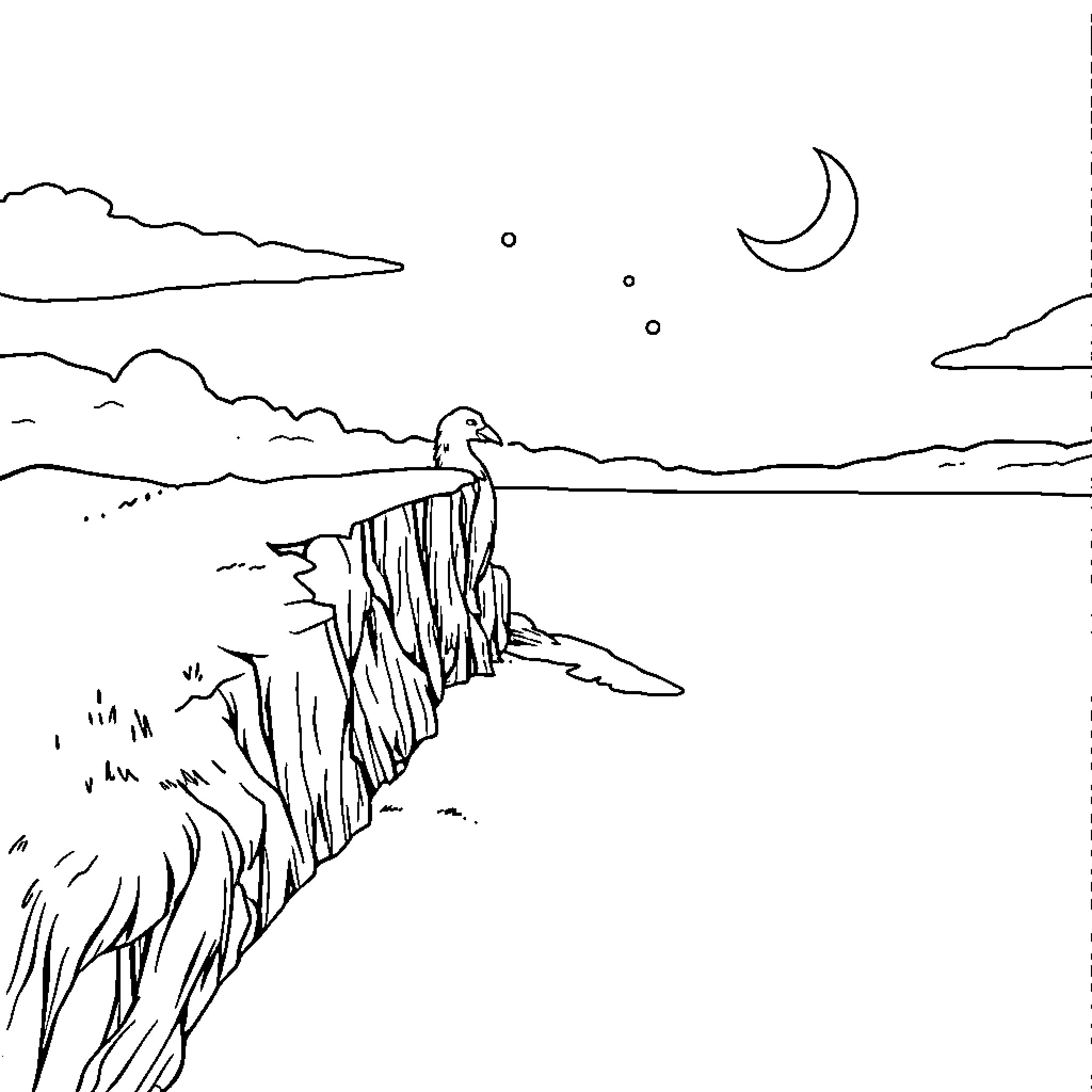 Performance Evaluation of Lonely Bird Gazing at Crescent Moon Coloring Page (free black-and-white line drawing printable PDF for all, from beginners to advanced learners, including children, teens, adults, and seniors)