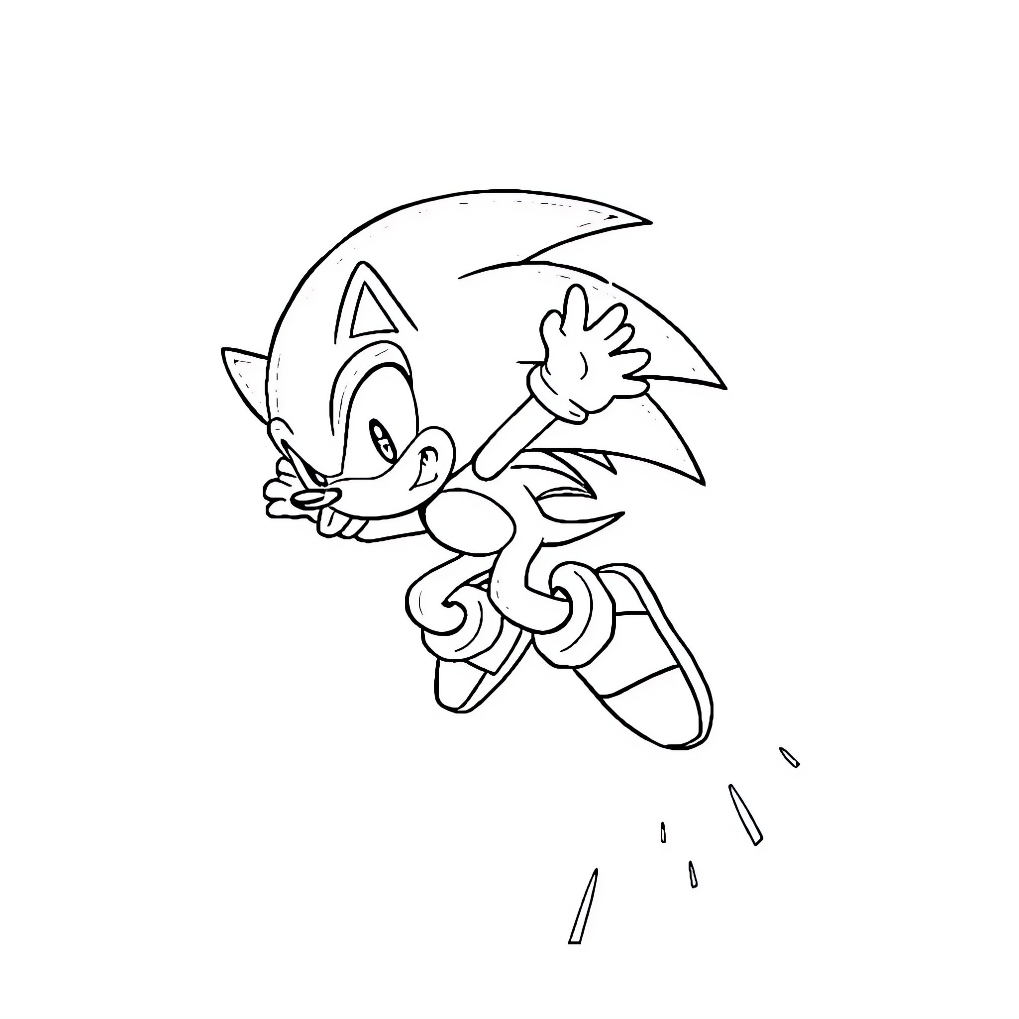 Sonic the Hedgehog running in action pose Coloring Page (free black-and-white line drawing printable PDF for all, from beginners to advanced learners, including children, teens, adults, and seniors)