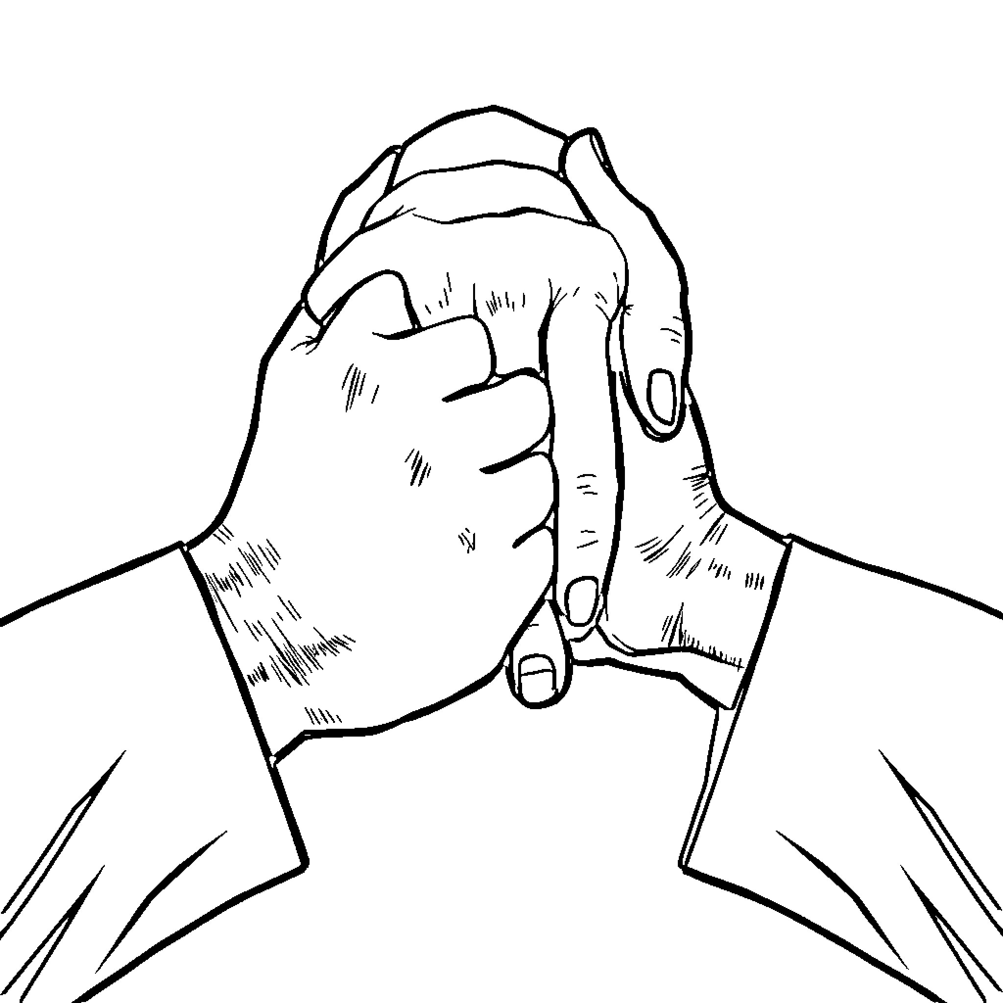 Hand gesture in contemplation Coloring Page (free black-and-white line drawing printable PDF for all, from beginners to advanced learners, including children, teens, adults, and seniors)