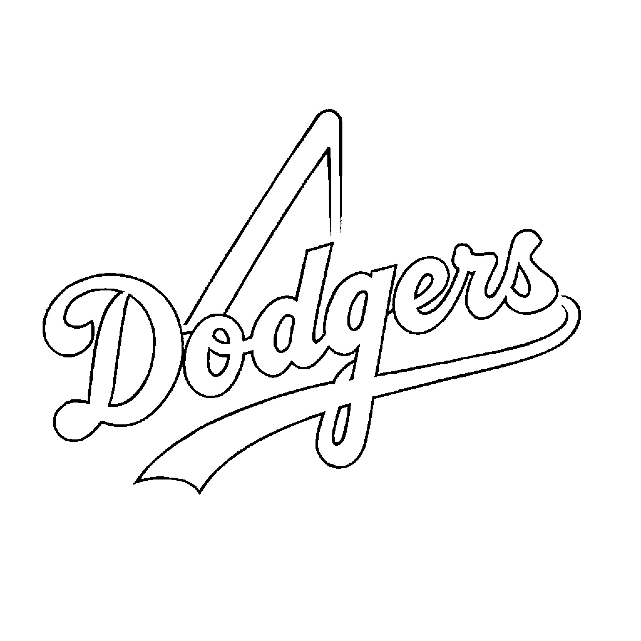 Dodgers Logo with Stylized Text Design Coloring Page (free black-and-white line drawing printable PDF for all, from beginners to advanced learners, including children, teens, adults, and seniors)