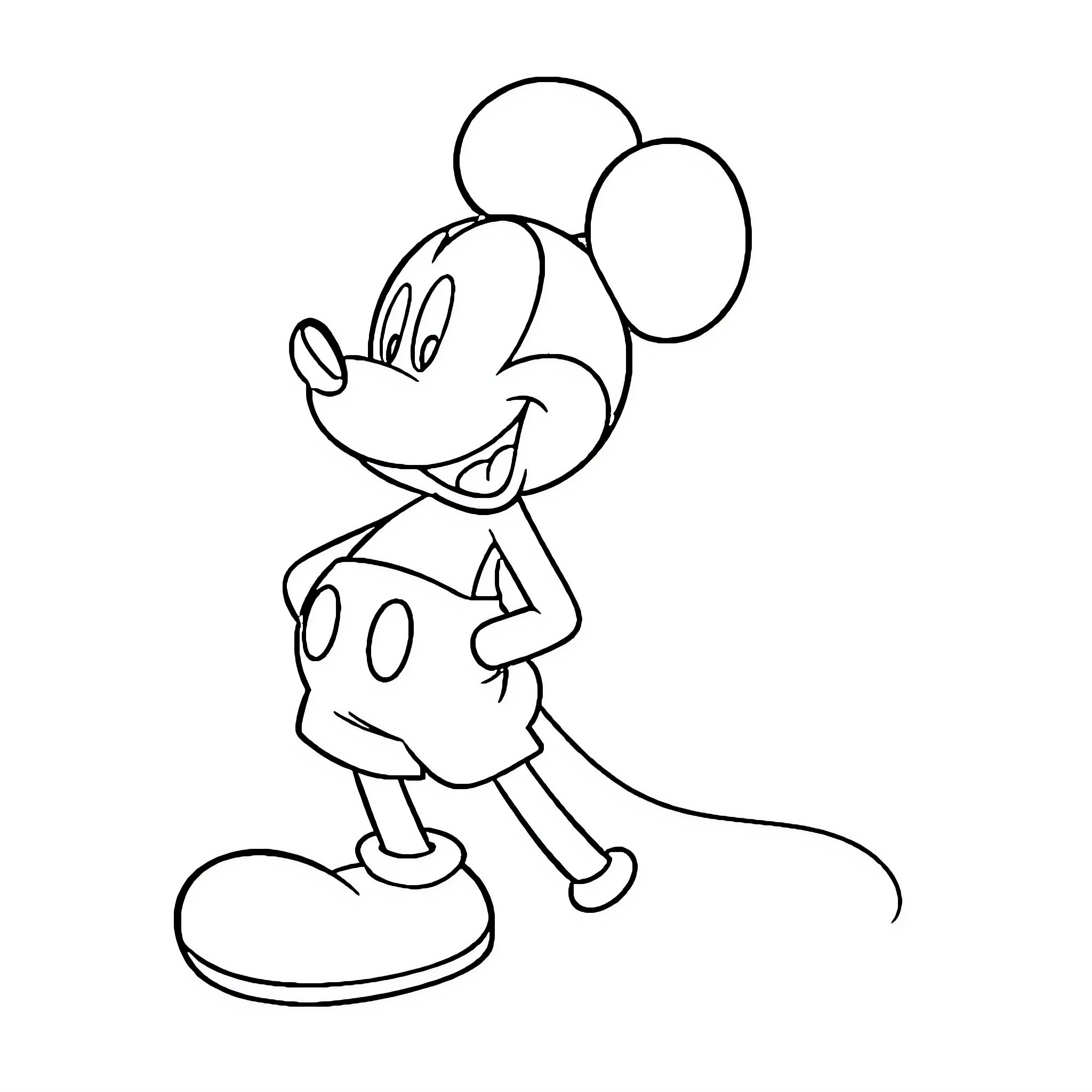 Mickey Mouse in a playful pose Coloring Page (free black-and-white line drawing printable PDF for all, from beginners to advanced learners, including children, teens, adults, and seniors)
