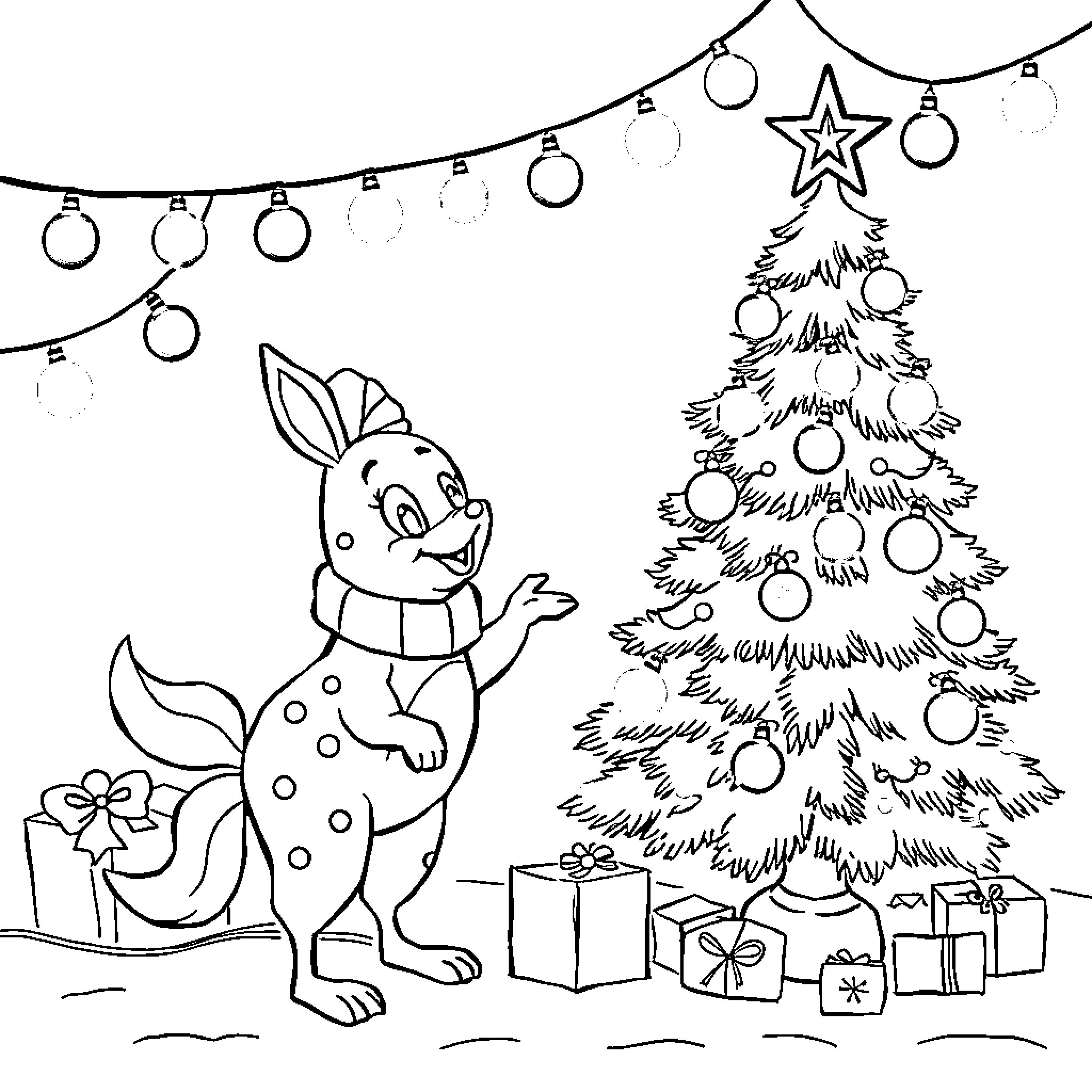 Huntrix's Festive Companions Coloring Page (free black-and-white line drawing printable PDF for all, from beginners to advanced learners, including children, teens, adults, and seniors)