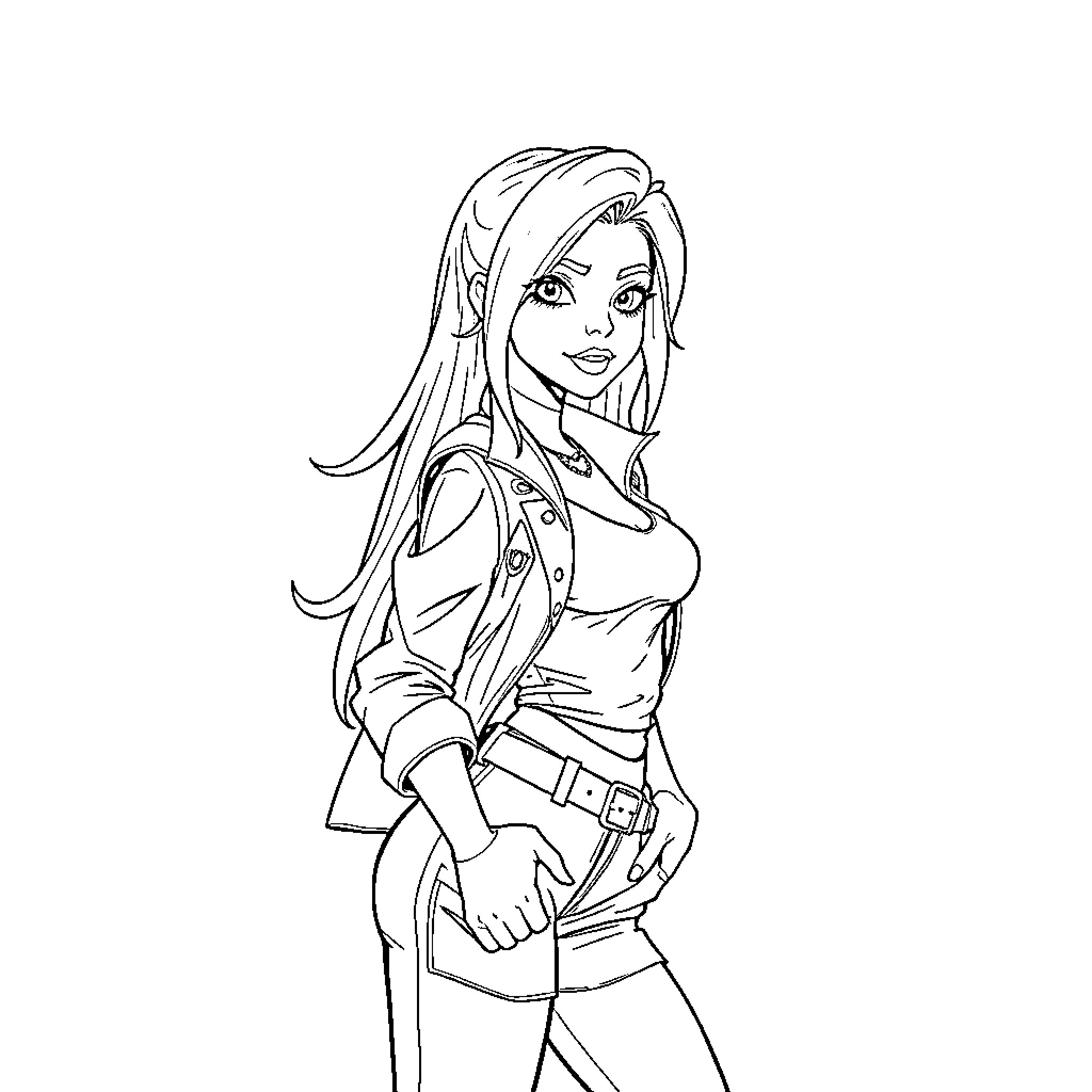 Ice Spice's Stylish Pose Coloring Page (free black-and-white line drawing printable PDF for all, from beginners to advanced learners, including children, teens, adults, and seniors)