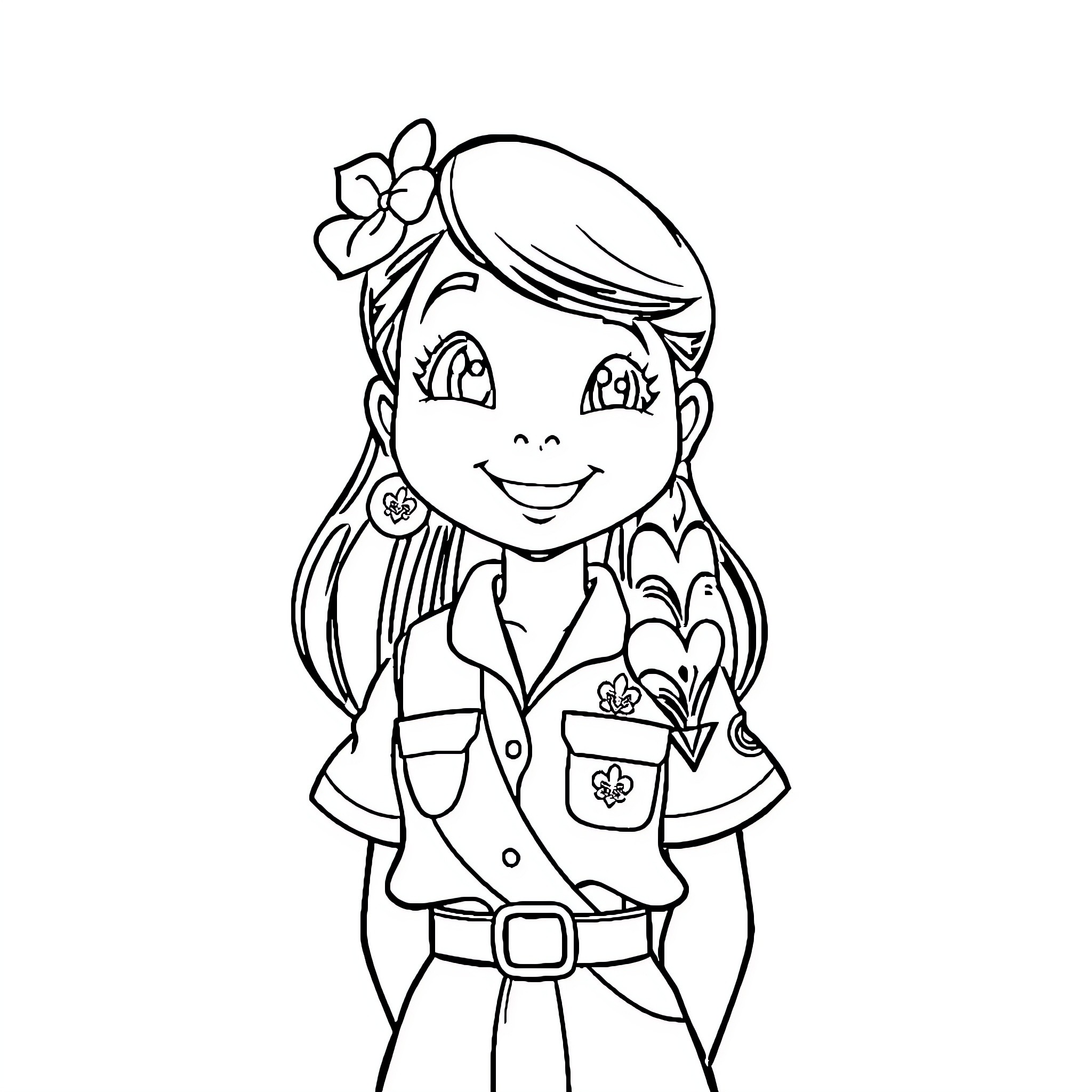 Lilo in a Floral Outfit Smiling Cheerfully Coloring Page (free black-and-white line drawing printable PDF for all, from beginners to advanced learners, including children, teens, adults, and seniors)