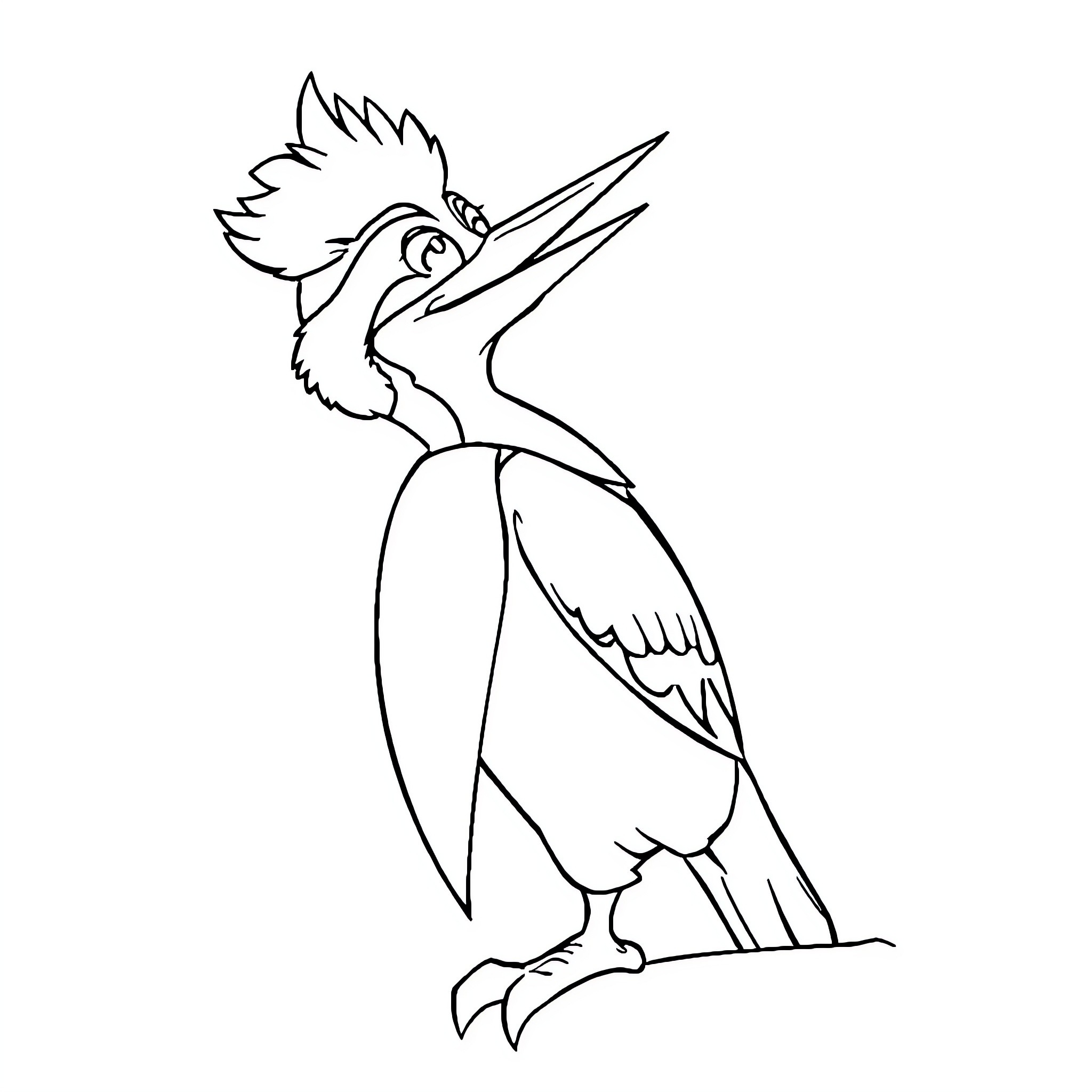 Woody Woodpecker posing with exaggerated features Coloring Page (free black-and-white line drawing printable PDF for all, from beginners to advanced learners, including children, teens, adults, and seniors)