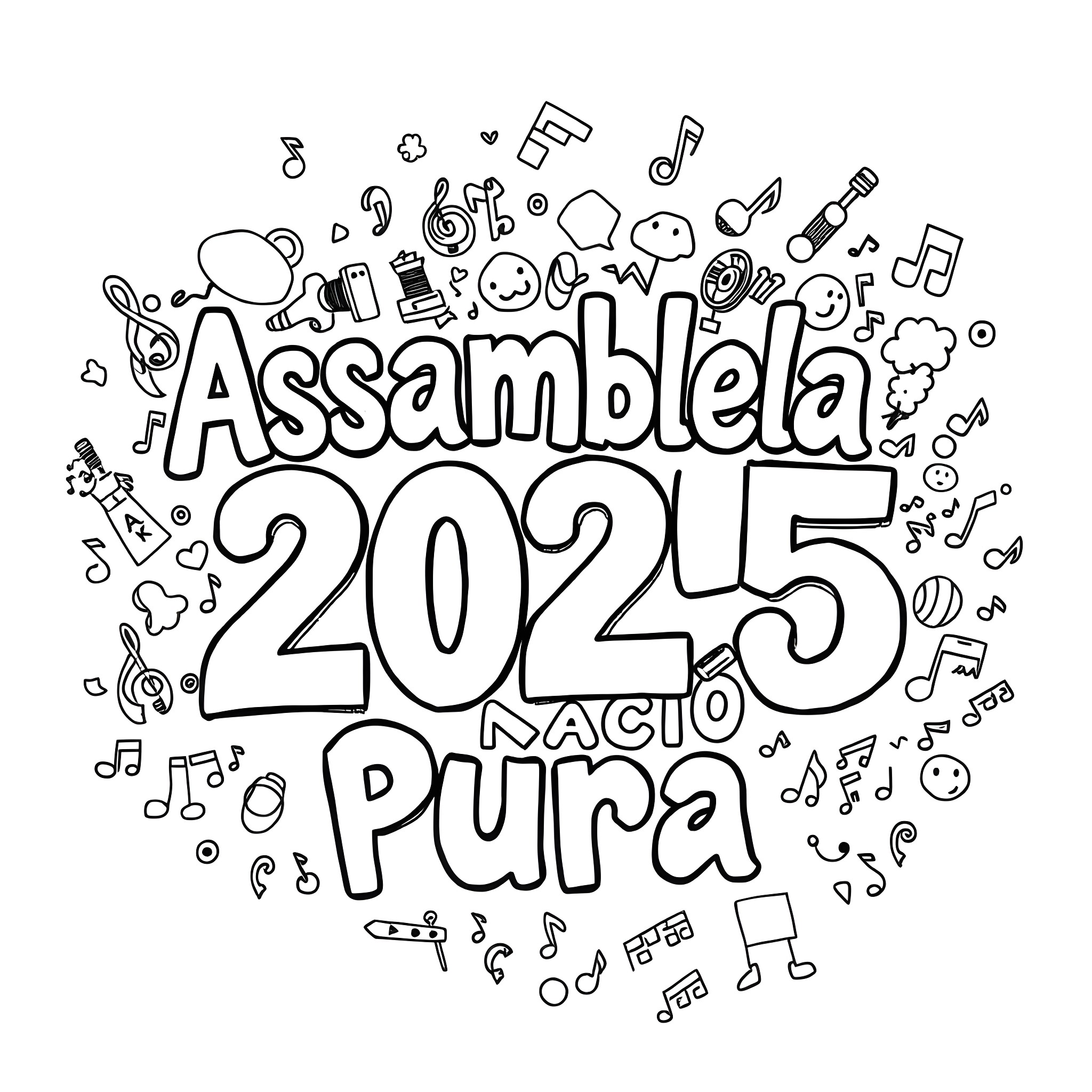 Text depicting an expressive and lively scene Coloring Page (free black-and-white line drawing printable PDF for all, from beginners to advanced learners, including children, teens, adults, and seniors)