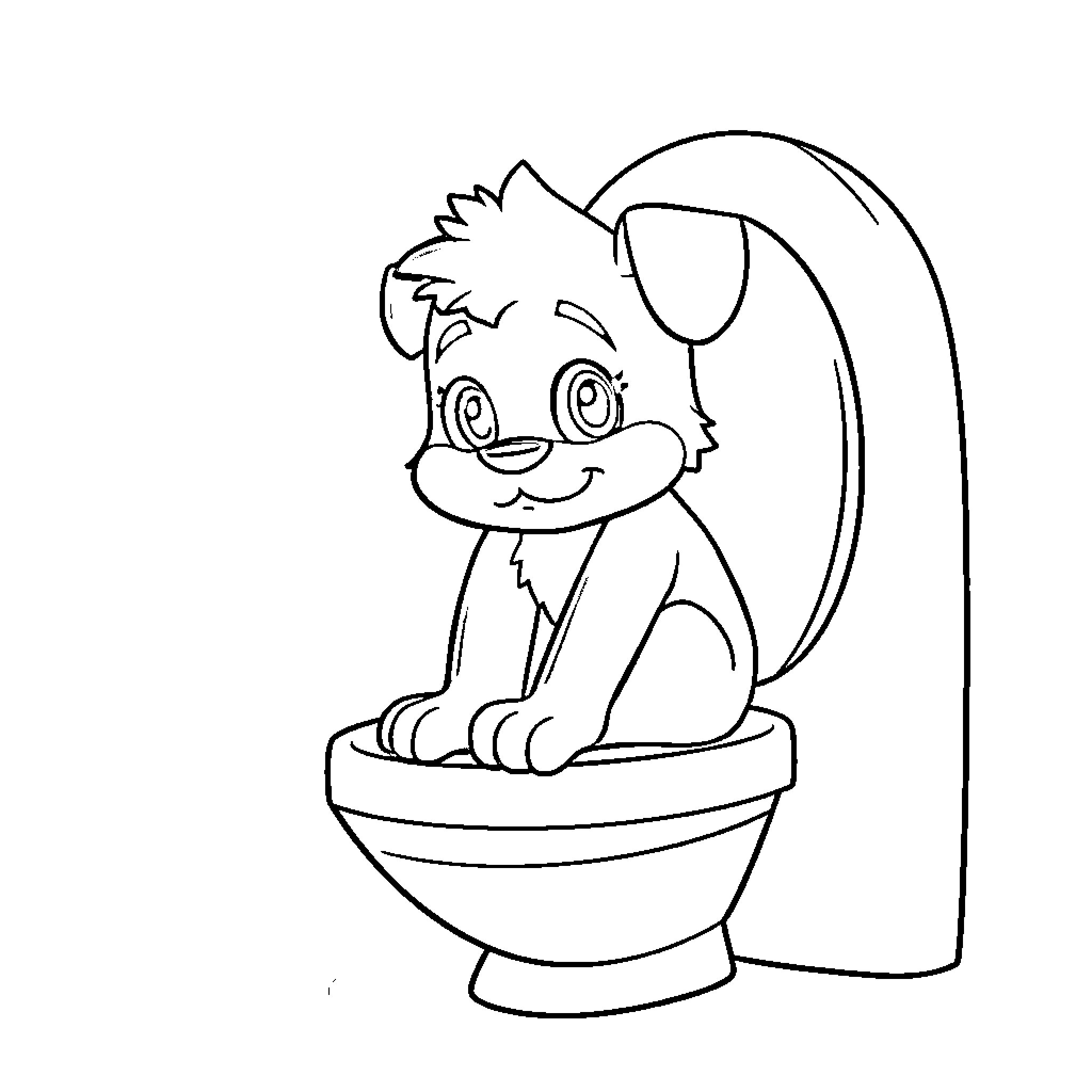 Bluey sitting in a potty happily Coloring Page (free black-and-white line drawing printable PDF for all, from beginners to advanced learners, including children, teens, adults, and seniors)
