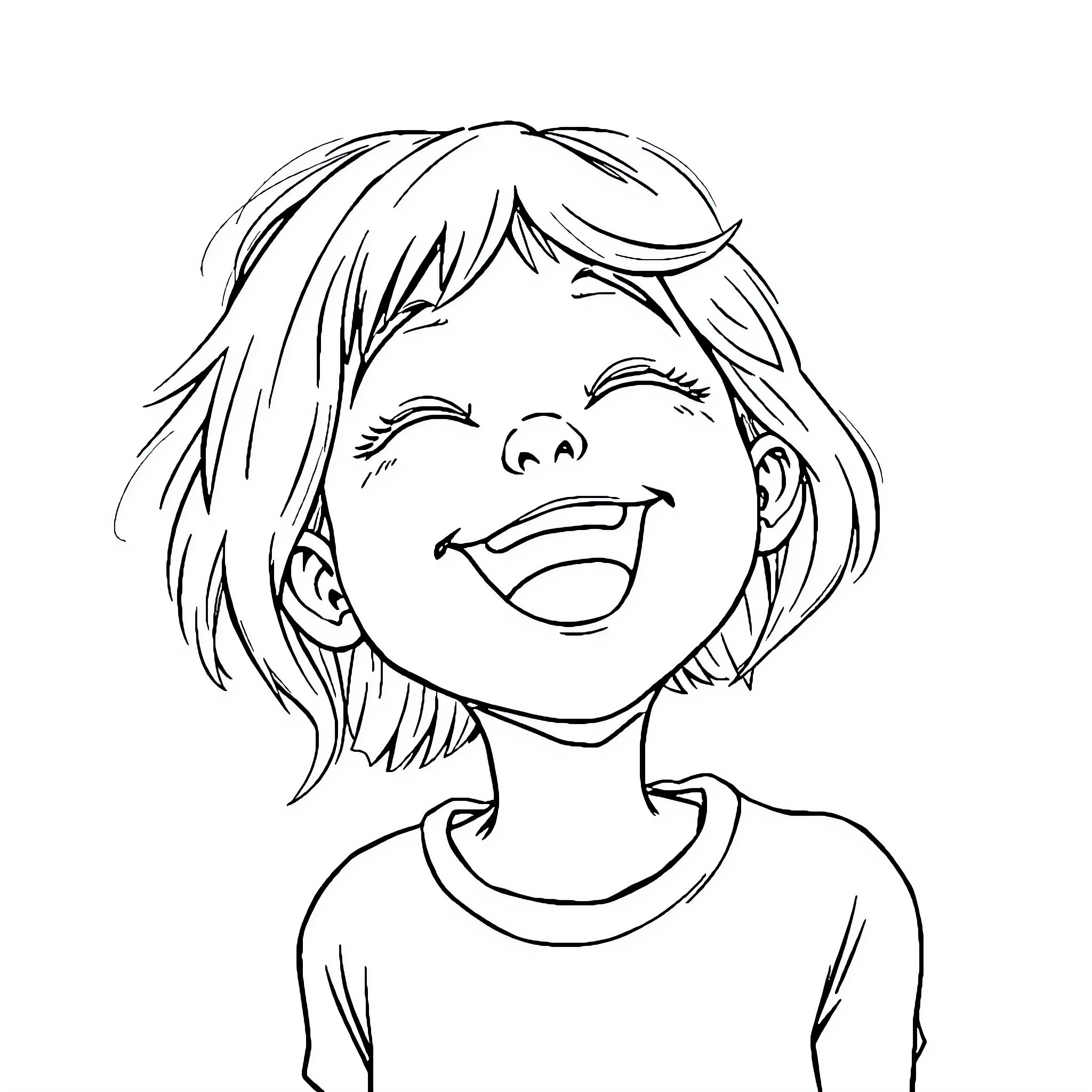 Girl with joyful expression Coloring Page (free black-and-white line drawing printable PDF for all, from beginners to advanced learners, including children, teens, adults, and seniors)