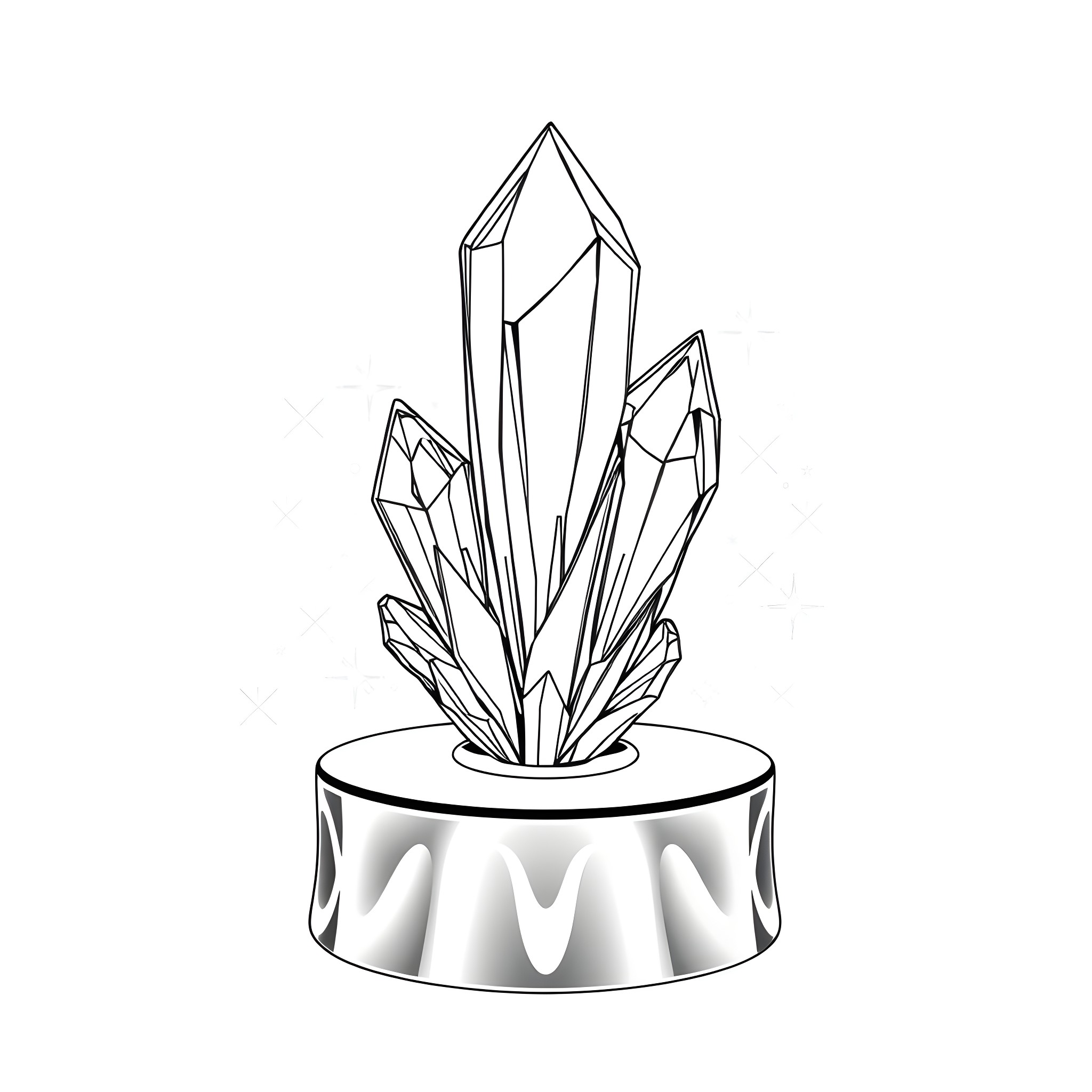 Porsha's Crystal Cluster on Pedestal Coloring Page (free black-and-white line drawing printable PDF for all, from beginners to advanced learners, including children, teens, adults, and seniors)
