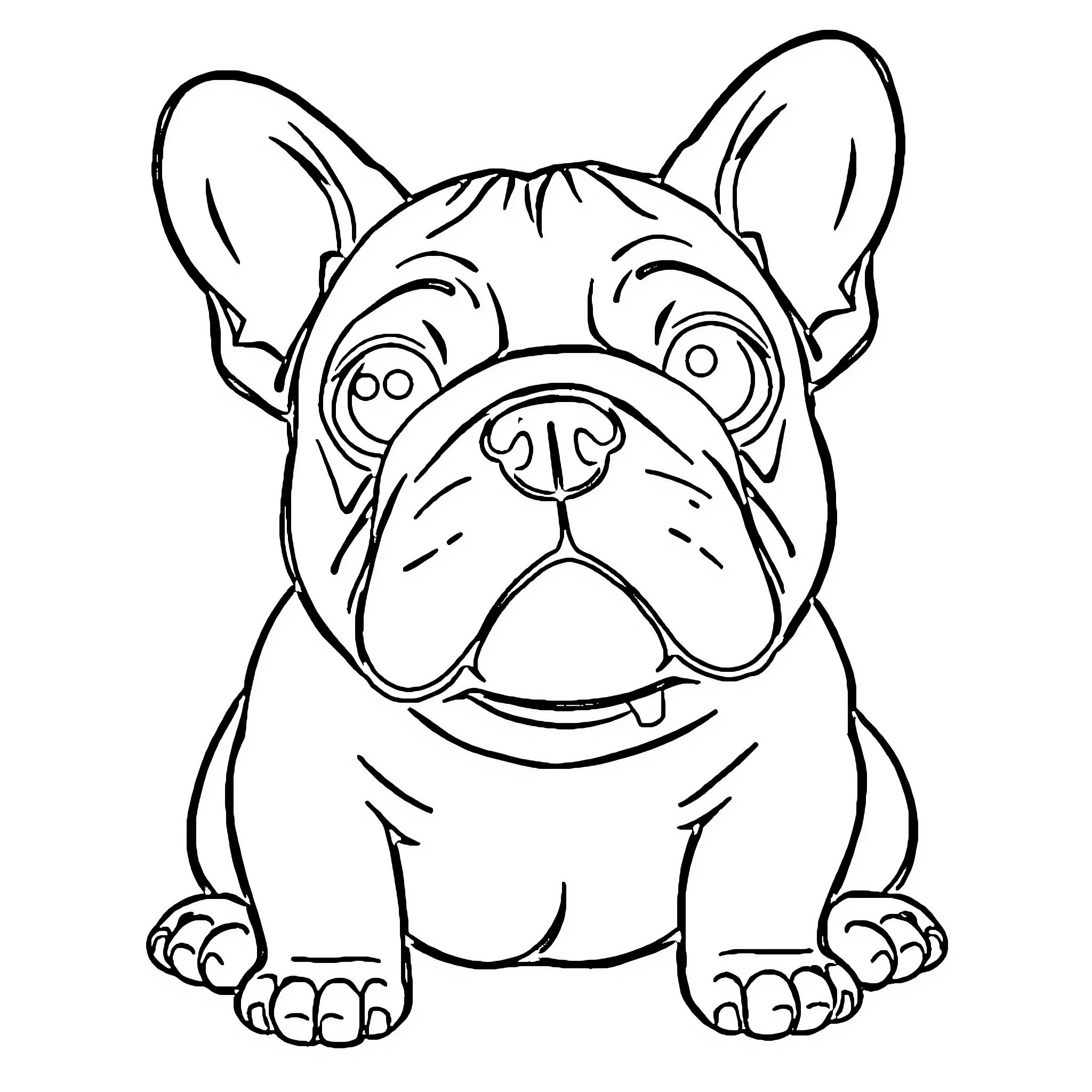 Bulldog with a happy expression Coloring Page (free black-and-white line drawing printable PDF for all, from beginners to advanced learners, including children, teens, adults, and seniors)